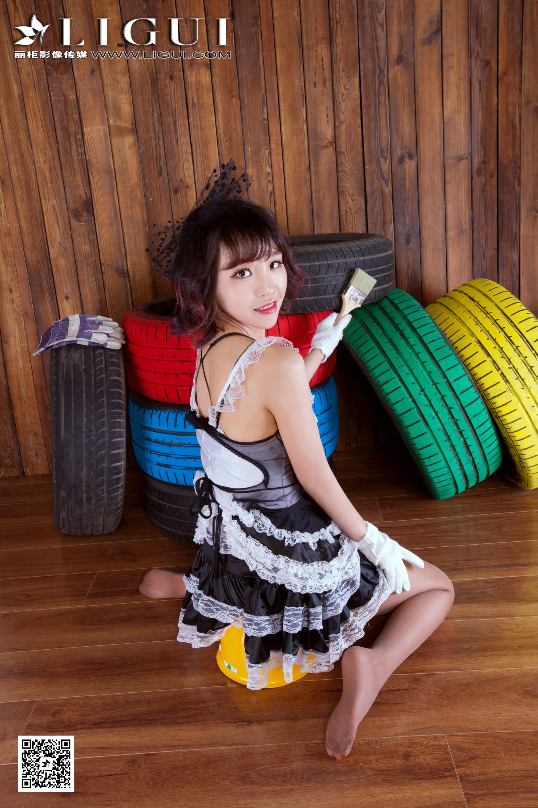 Model ALAN《灰丝蕾丝女仆》上下全集   美腿玉足写真图片-图39