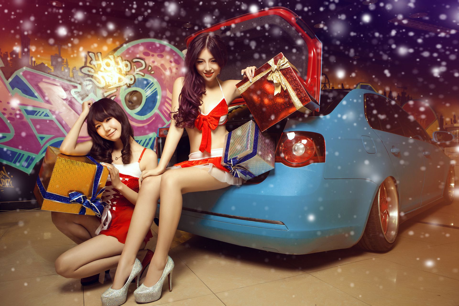 甜美可爱姐妹花 - 圣诞香车魅影图片合集-图9