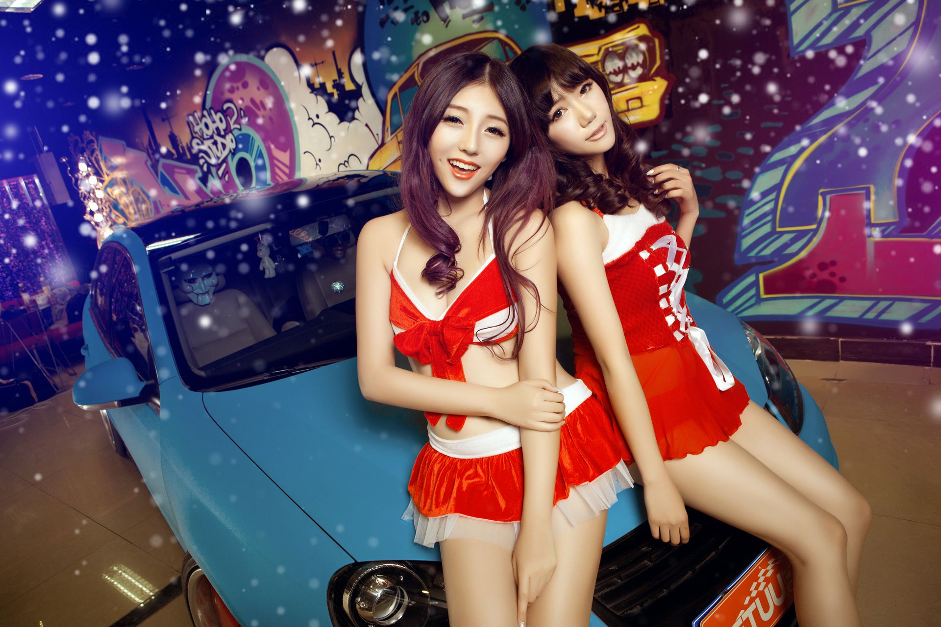 甜美可爱姐妹花 - 圣诞香车魅影图片合集-图10