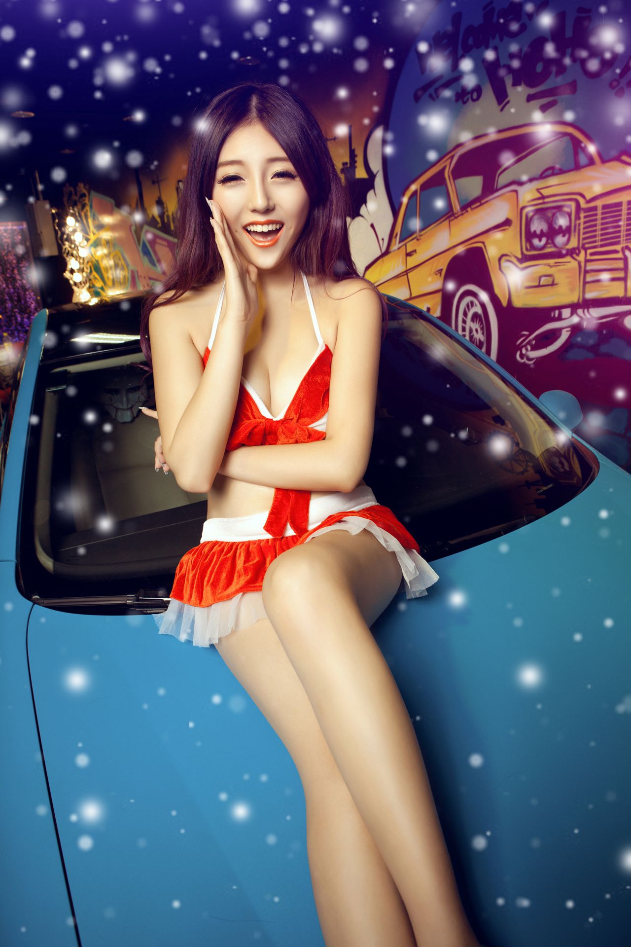 甜美可爱姐妹花 - 圣诞香车魅影图片合集-图4
