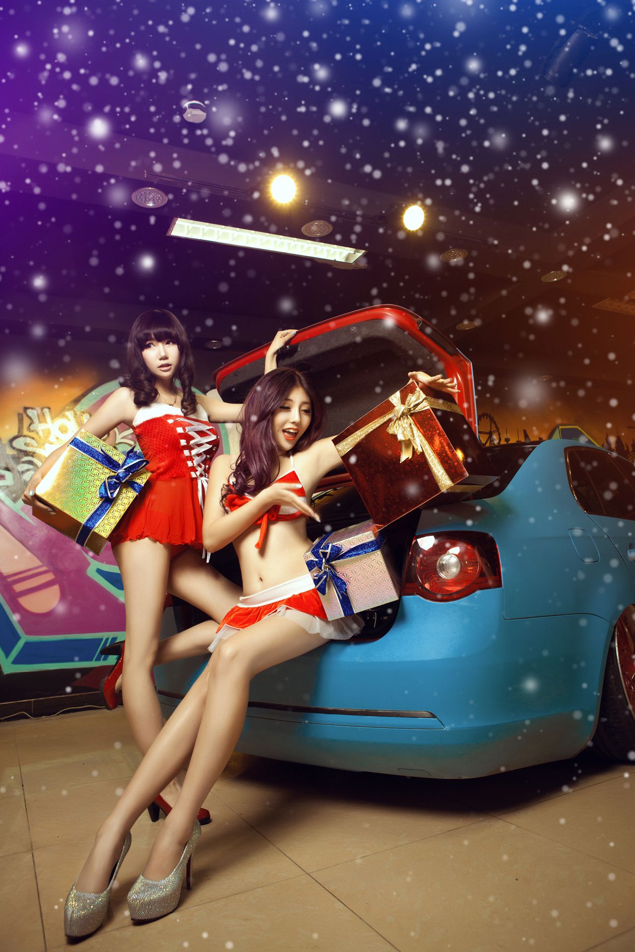甜美可爱姐妹花 - 圣诞香车魅影图片合集-图8