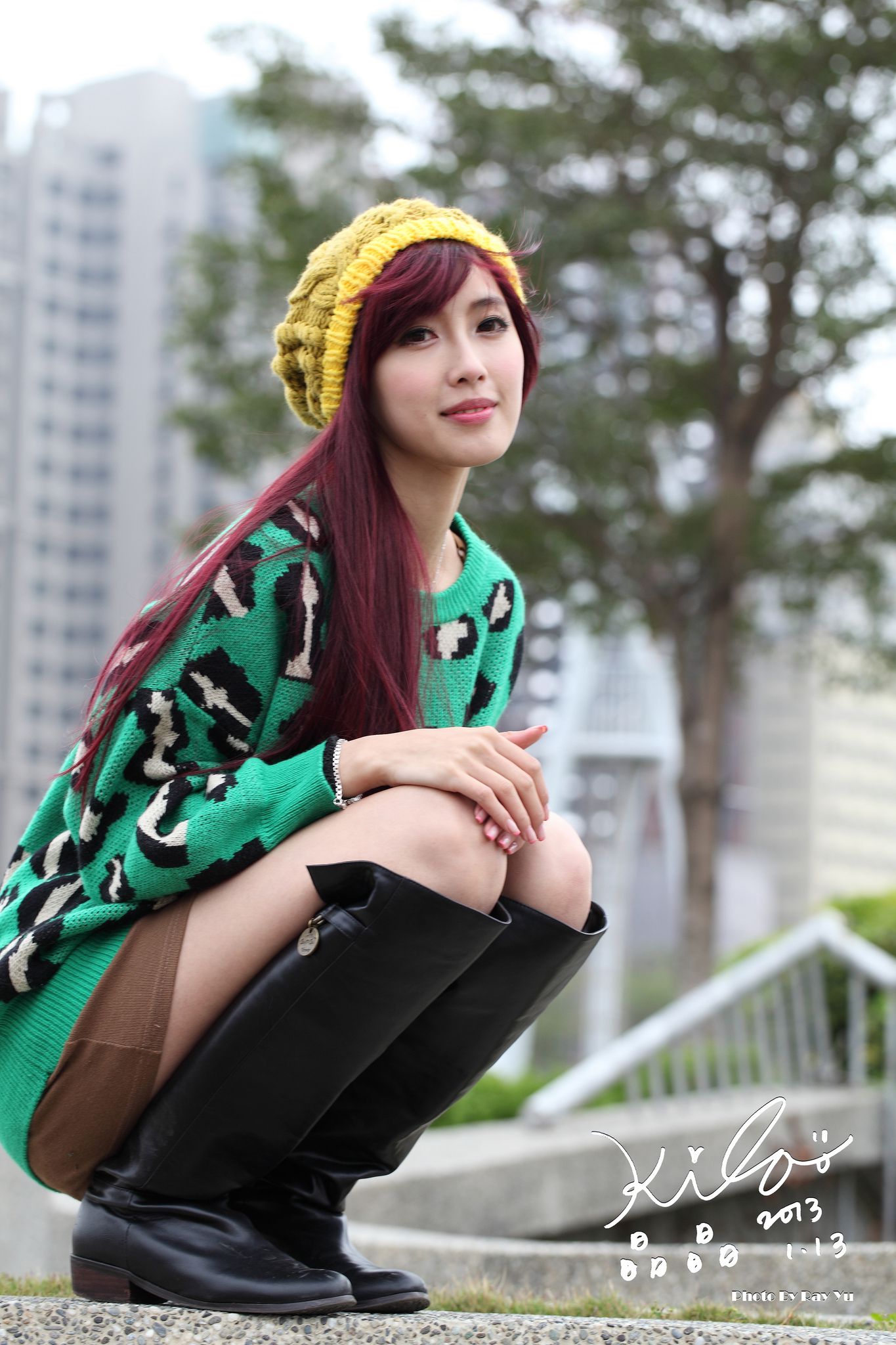 台湾模特廖挺伶/Kila晶晶《绿色长衣+长靴》街拍-图9
