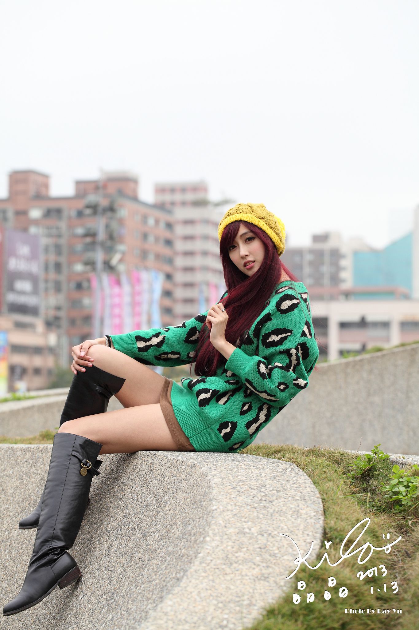 台湾模特廖挺伶/Kila晶晶《绿色长衣+长靴》街拍-图16