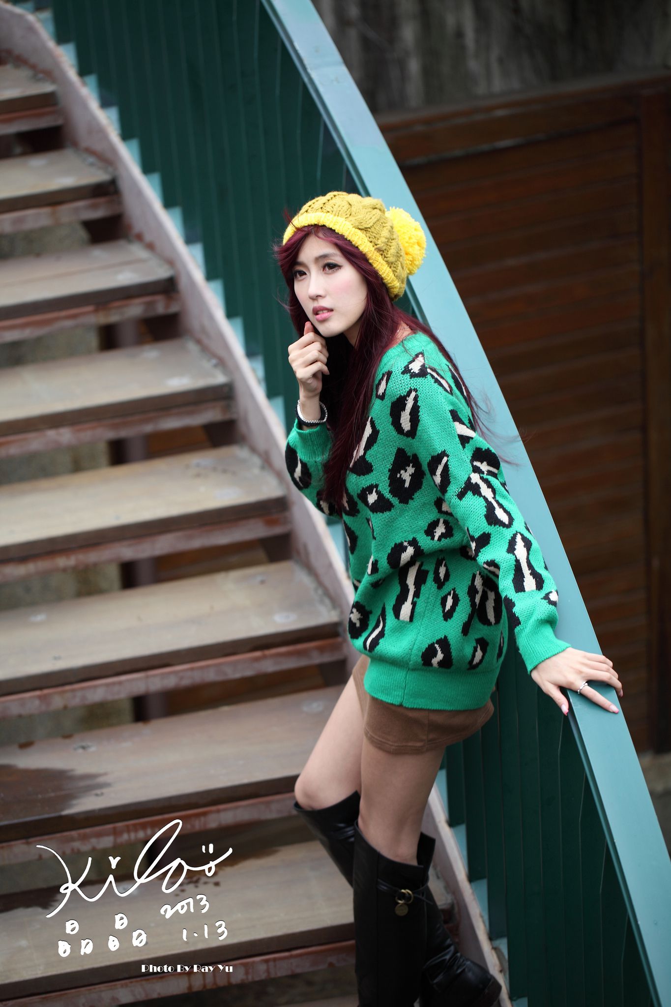台湾模特廖挺伶/Kila晶晶《绿色长衣+长靴》街拍-图19