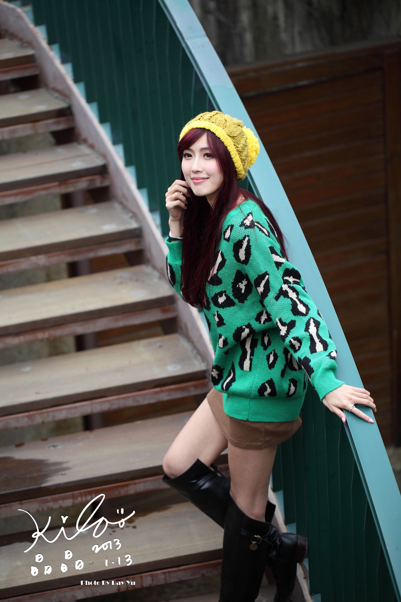台湾模特廖挺伶/Kila晶晶《绿色长衣+长靴》街拍-图29