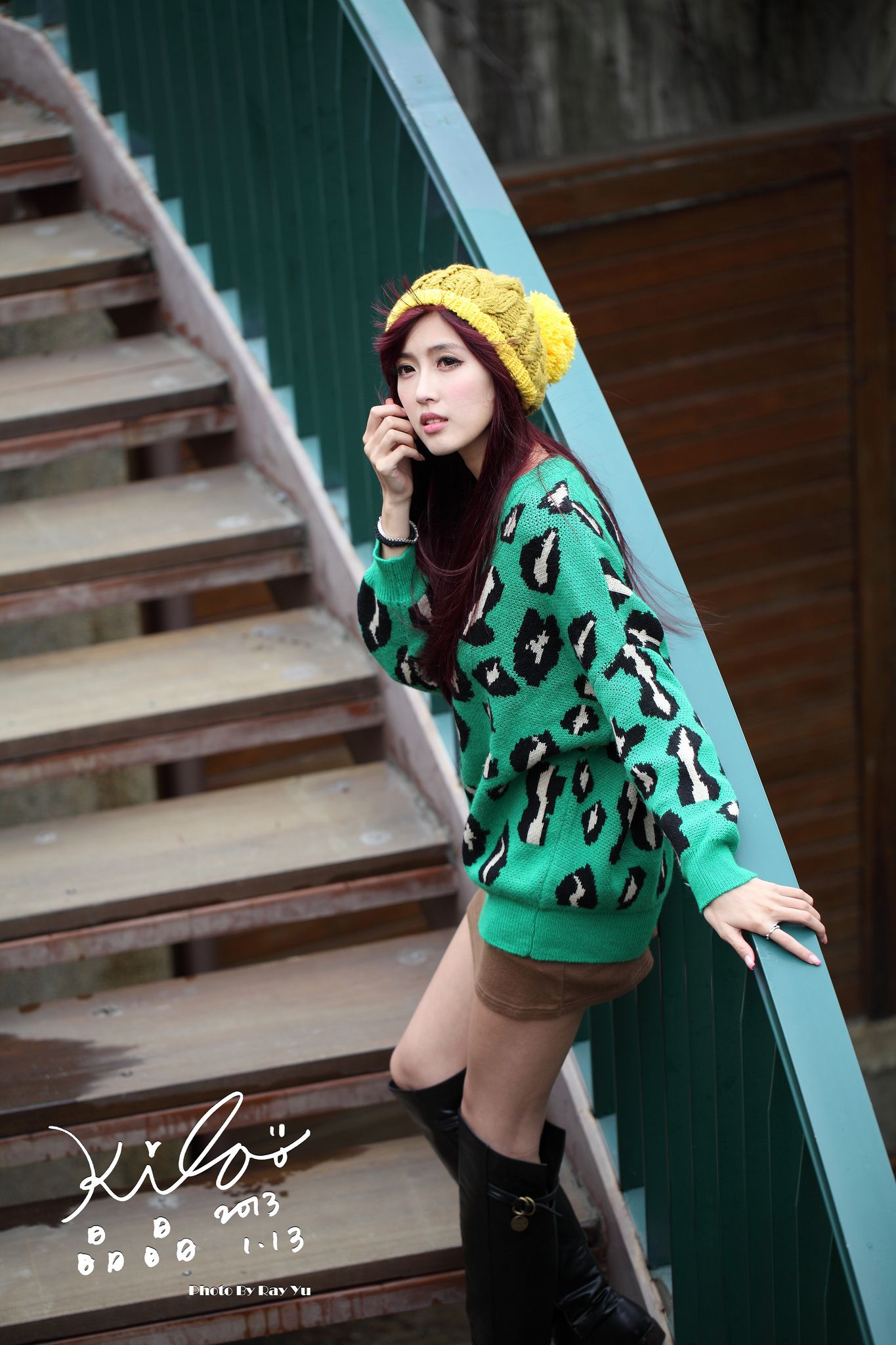 台湾模特廖挺伶/Kila晶晶《绿色长衣+长靴》街拍-图34