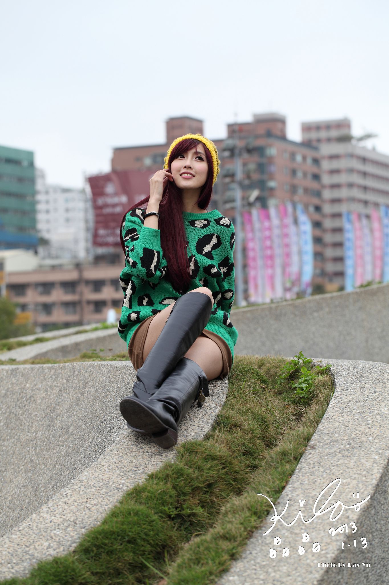 台湾模特廖挺伶/Kila晶晶《绿色长衣+长靴》街拍-图55