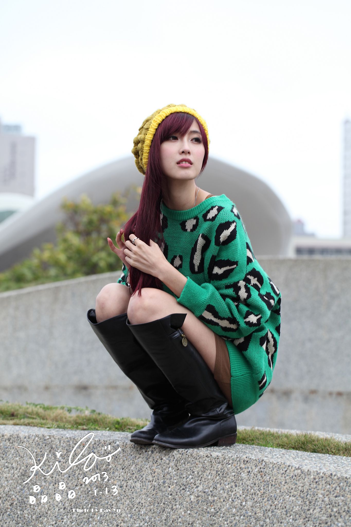 台湾模特廖挺伶/Kila晶晶《绿色长衣+长靴》街拍-图56