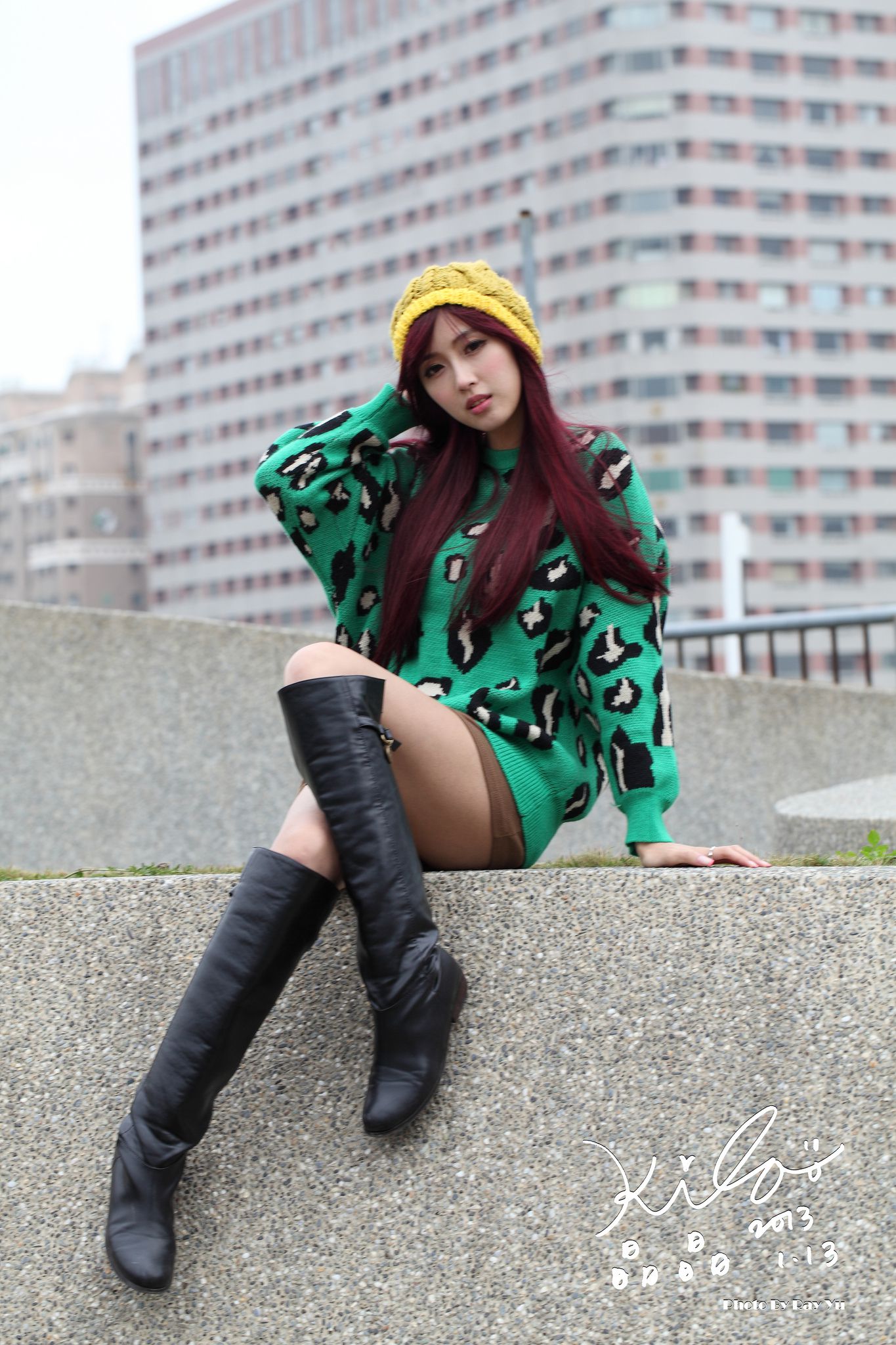 台湾模特廖挺伶/Kila晶晶《绿色长衣+长靴》街拍-图62