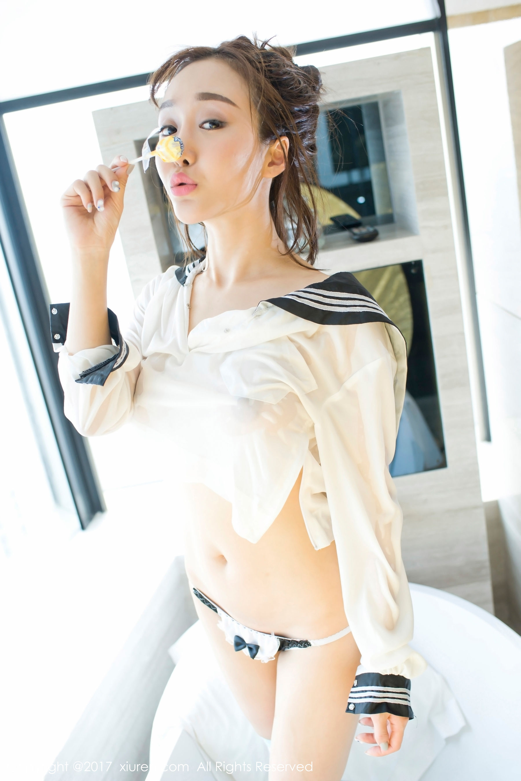 顾灿《透明学生制服湿身+条带高叉诱惑》  No.779-图46
