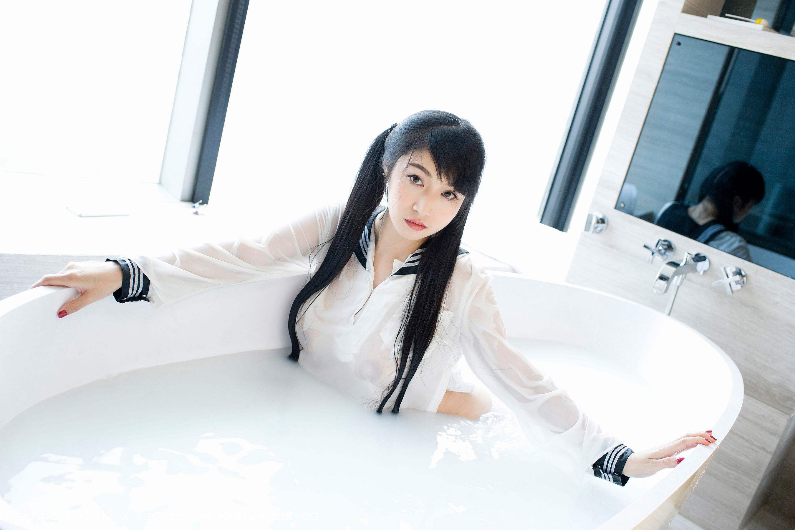 盼盼龙女sunny《牛奶浴学生装+透明学生装+黑色乳贴》  NO.853-图12