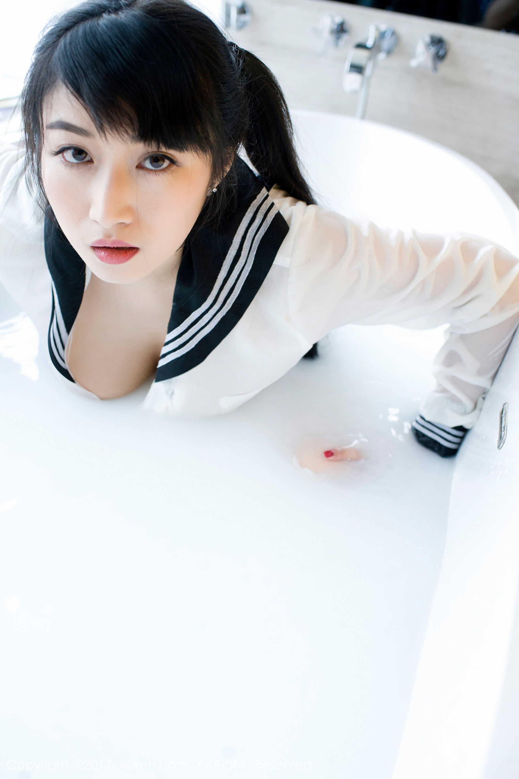 盼盼龙女sunny《牛奶浴学生装+透明学生装+黑色乳贴》  NO.853-图23