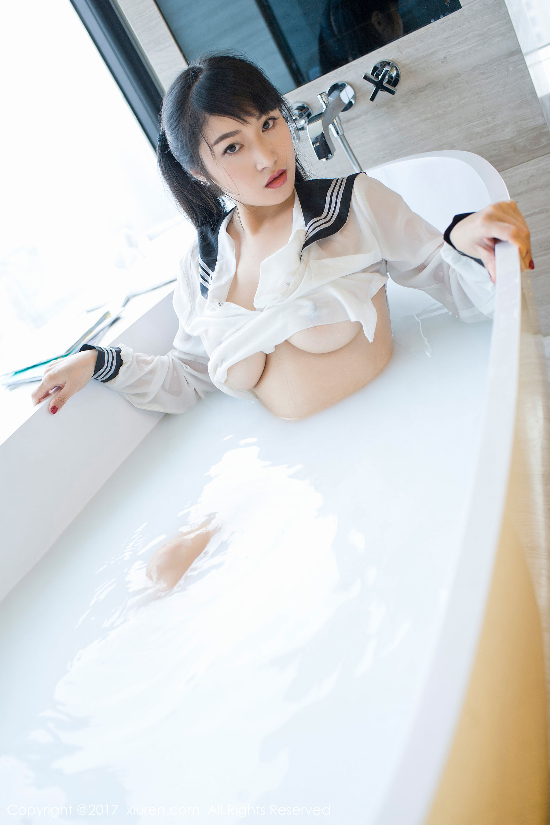 盼盼龙女sunny《牛奶浴学生装+透明学生装+黑色乳贴》  NO.853-图8
