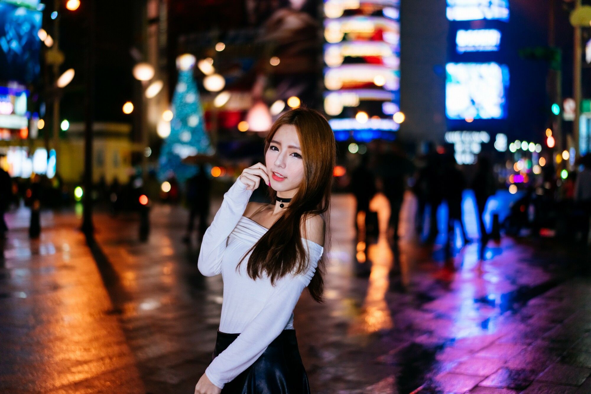 Dora周盈欣 街拍长靴黑丝皮裙-图39