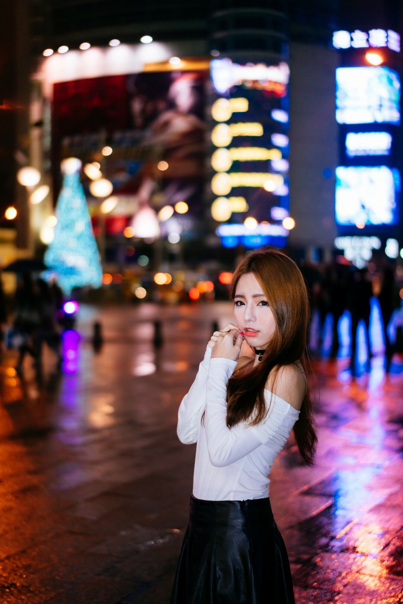 Dora周盈欣 街拍长靴黑丝皮裙-图40