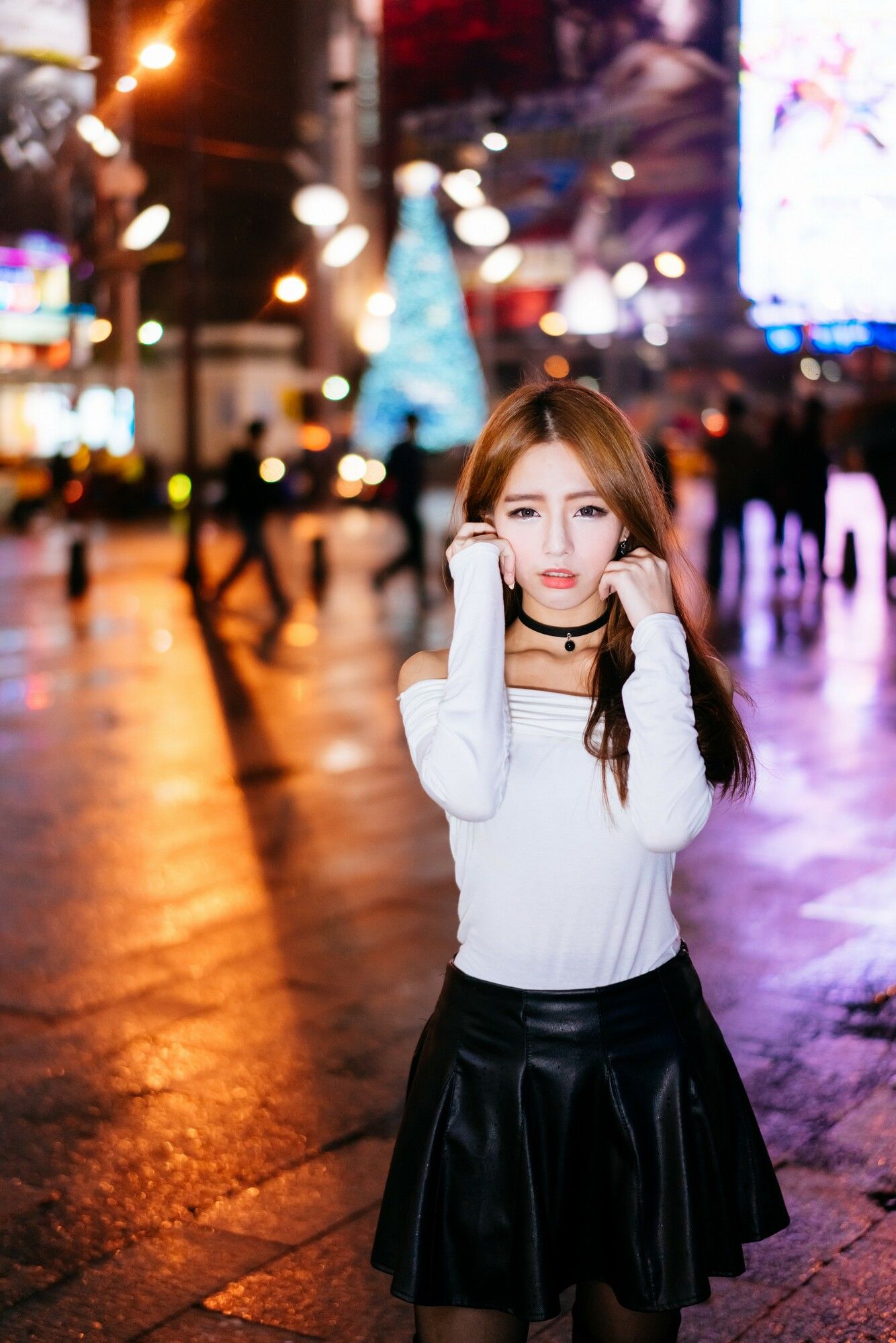 Dora周盈欣 街拍长靴黑丝皮裙-图41