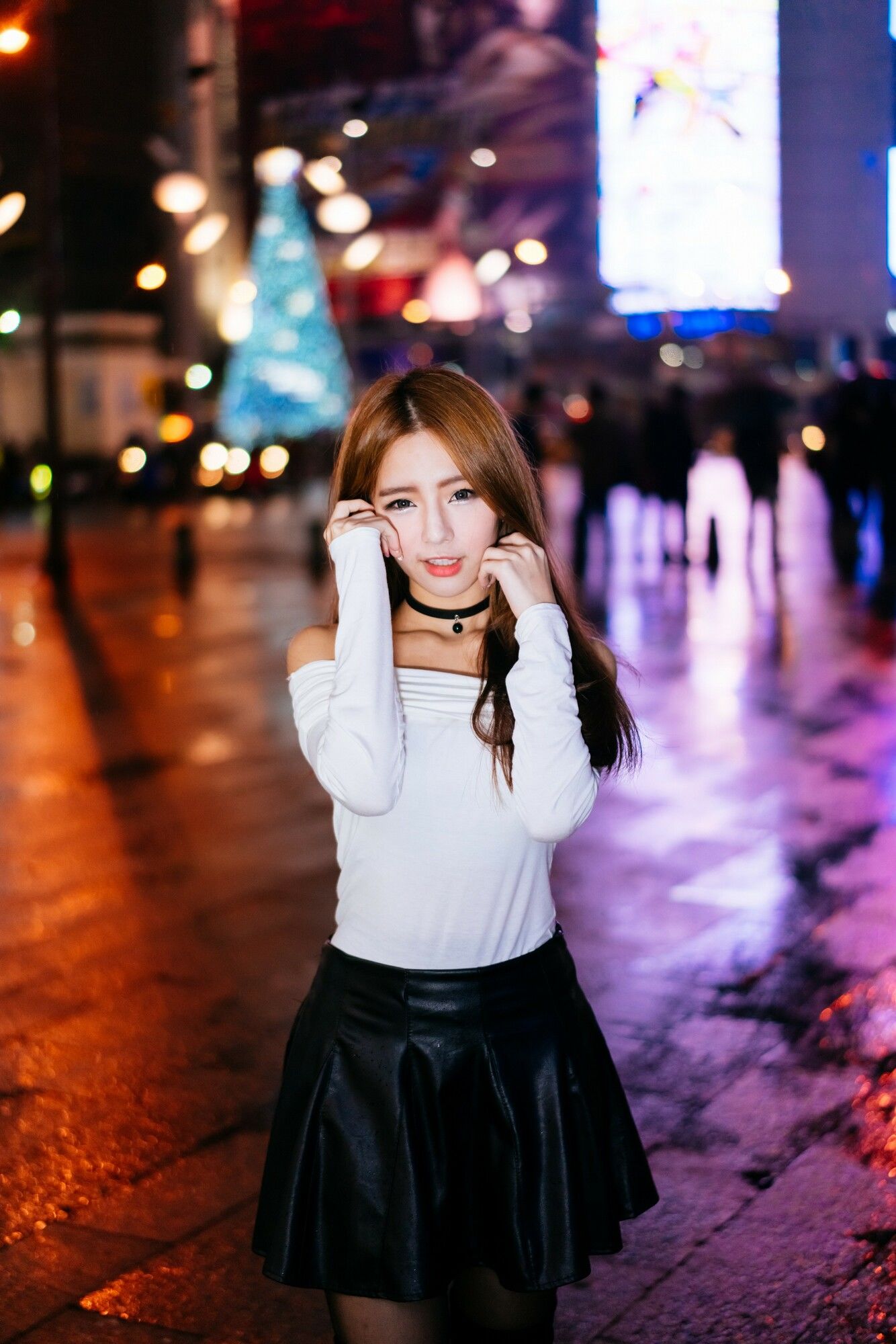 Dora周盈欣 街拍长靴黑丝皮裙-图42