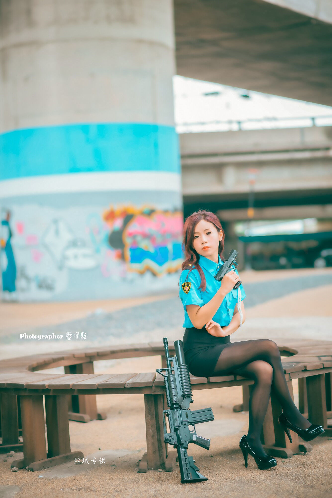 賴筱菁 中彰橋下-(女警黑丝）-图13