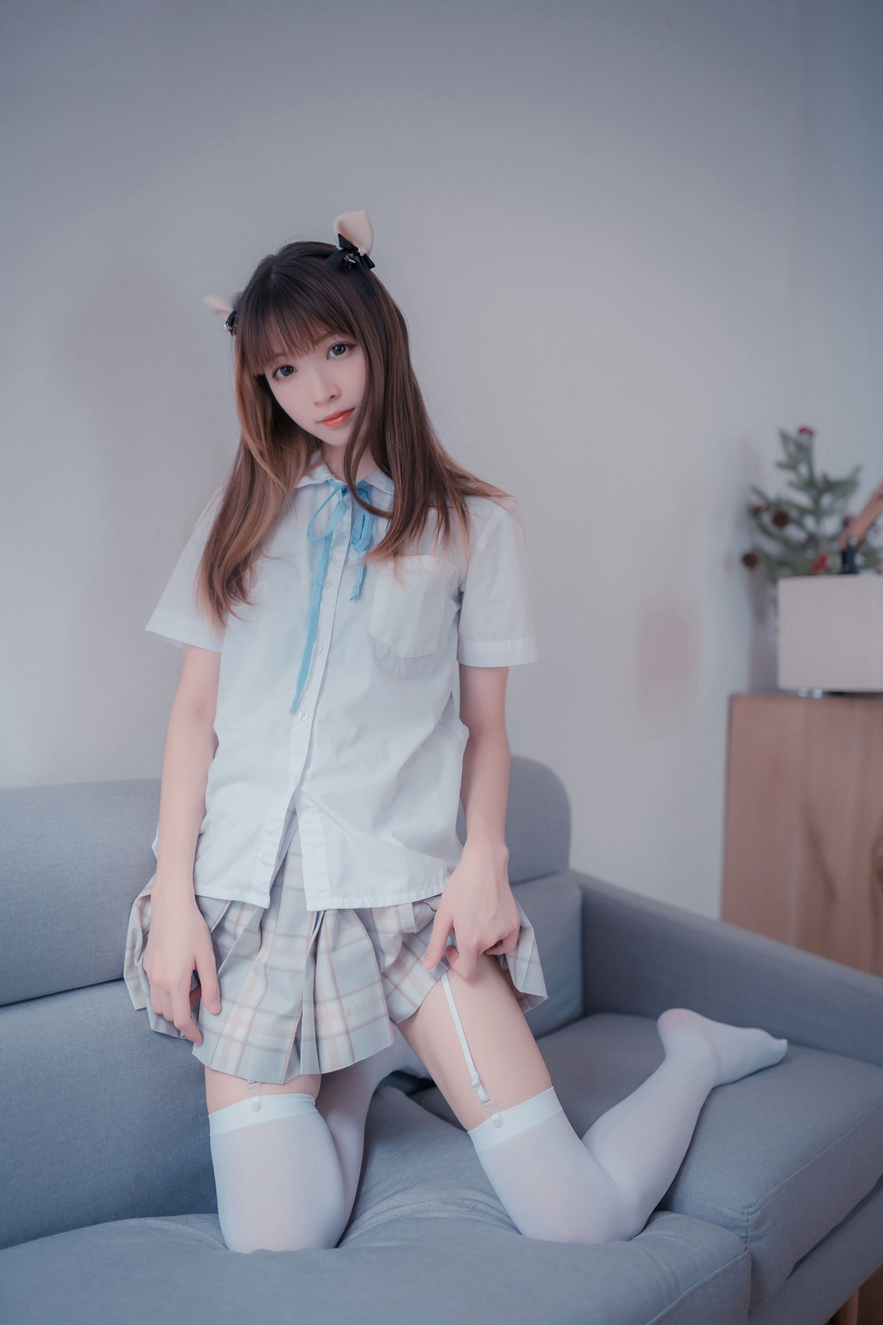 NO.065 格子裙吊带白丝-图6