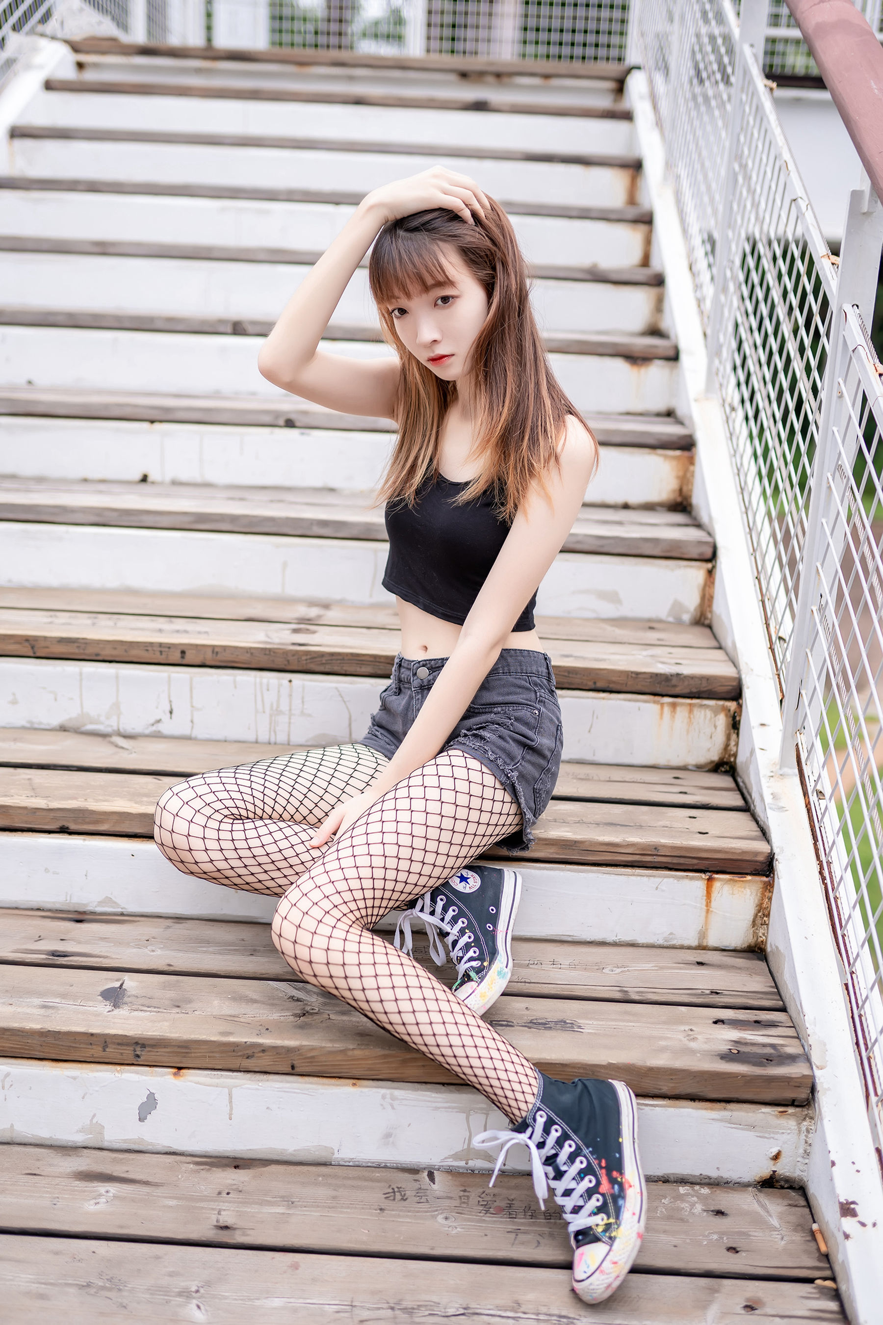 NO.094 超短牛仔短裤黑网袜-图1