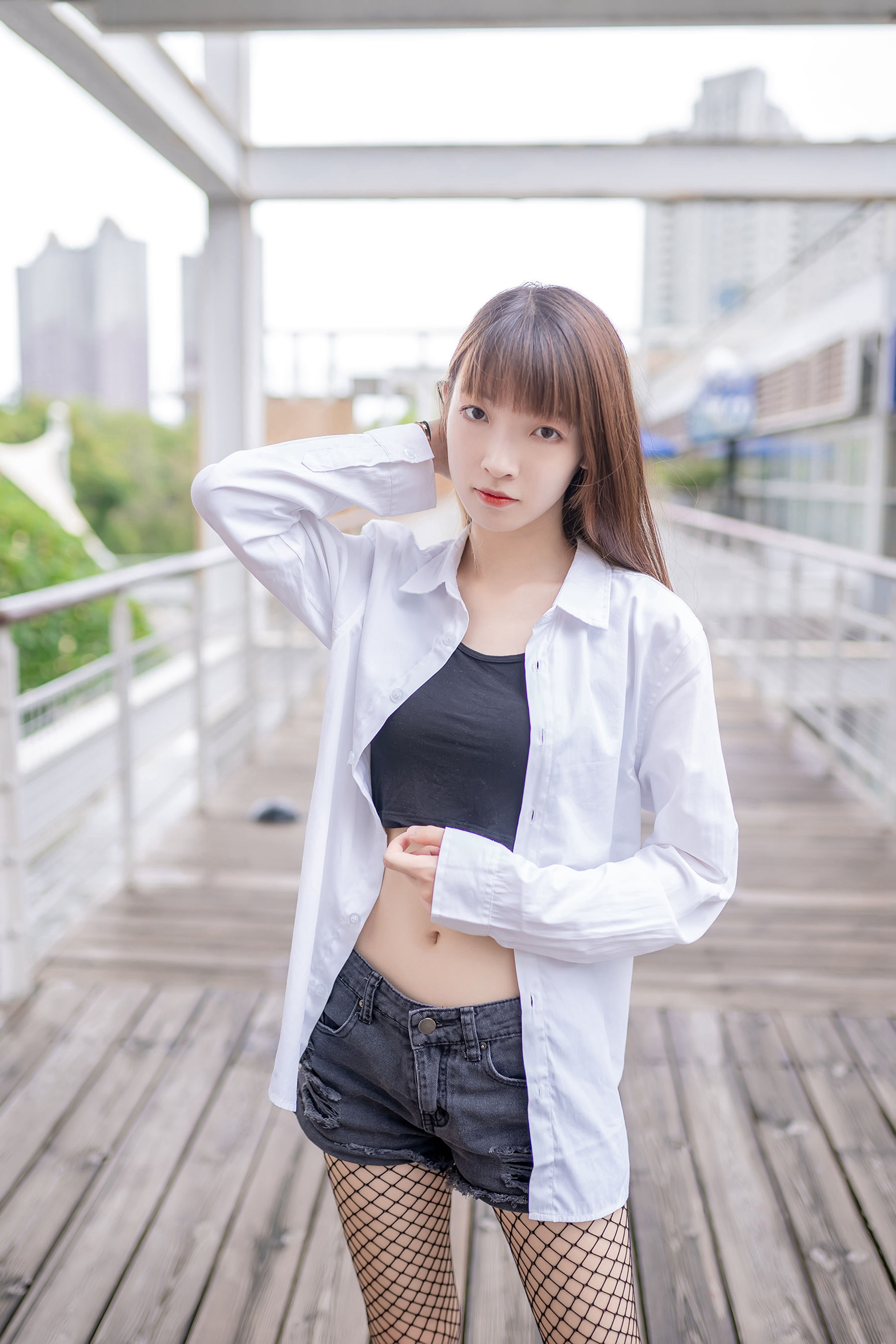 NO.094 超短牛仔短裤黑网袜-图7