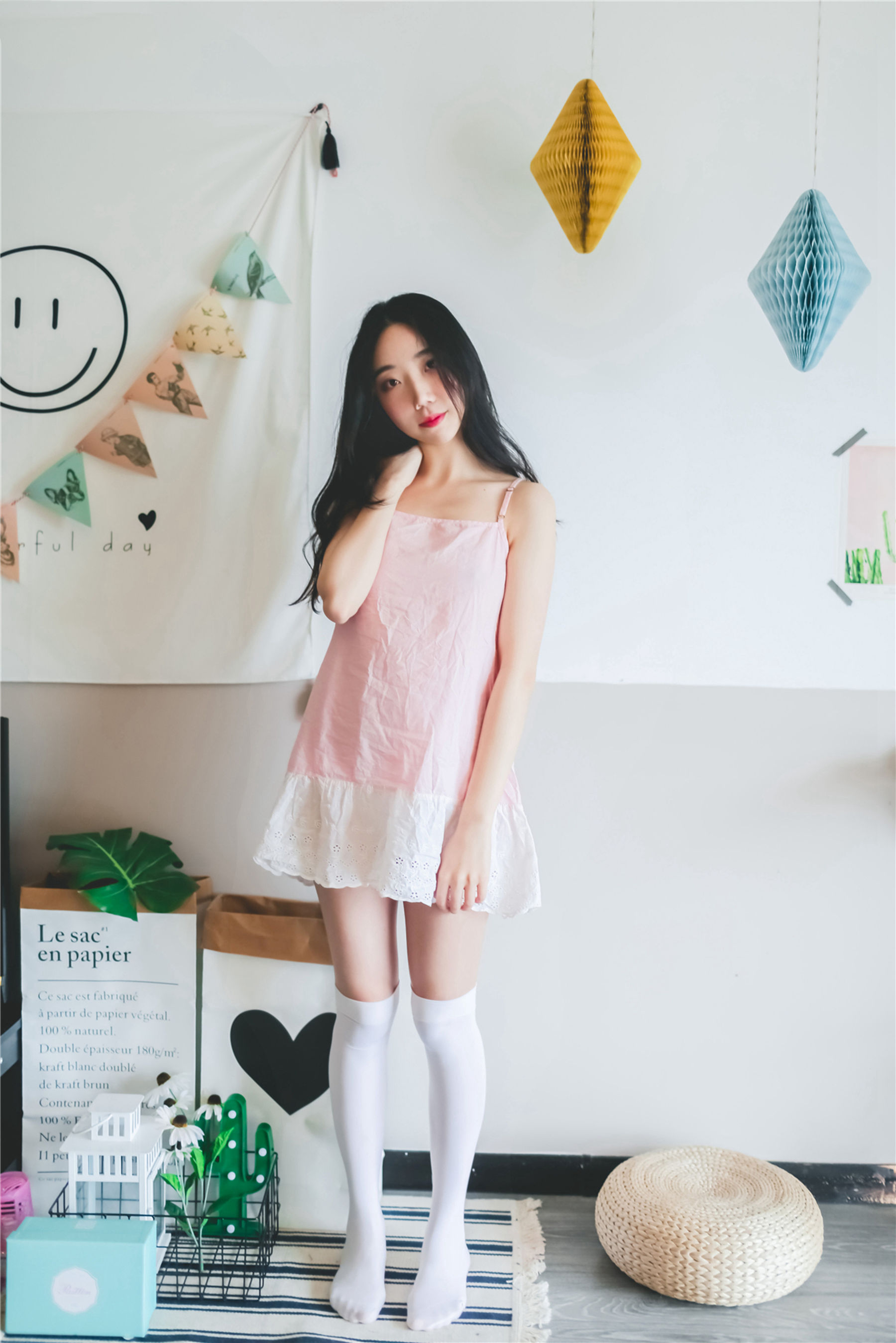 NO.110 粉红小吊带裙白丝-图30