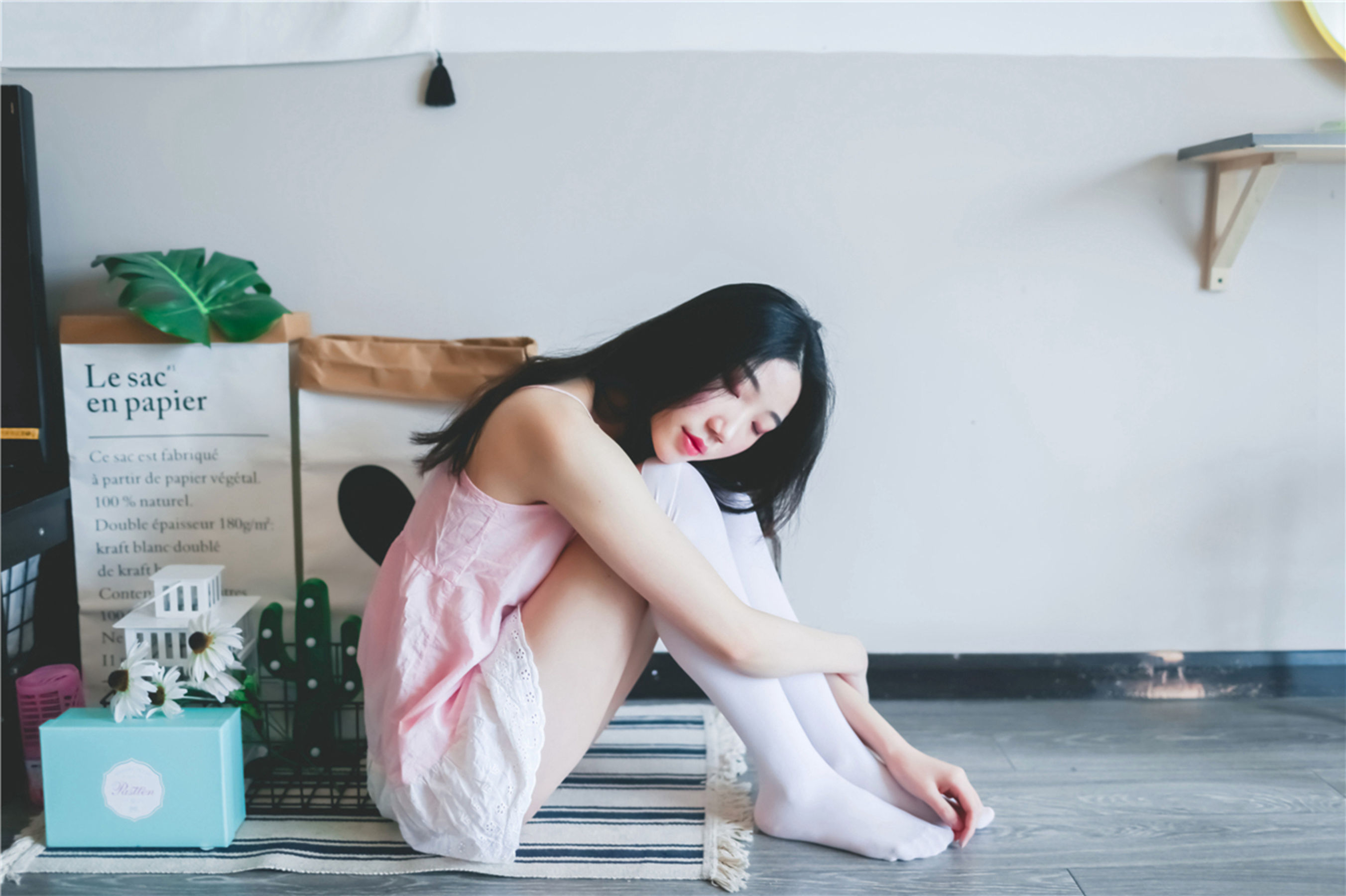NO.110 粉红小吊带裙白丝-图31