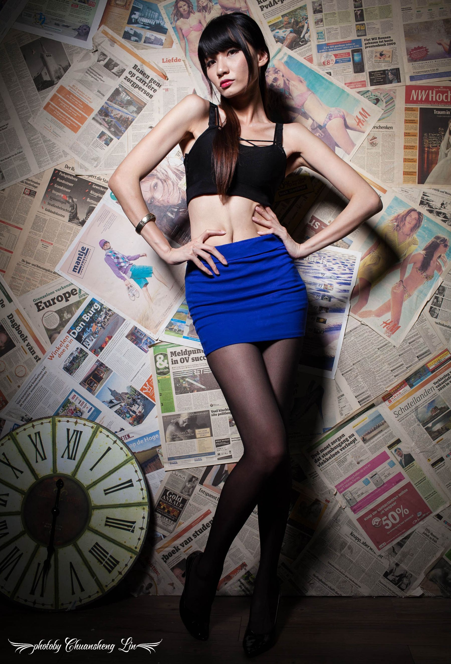 蔡译心Candice - 黑丝+蓝色包臀裙美腿写真-图22