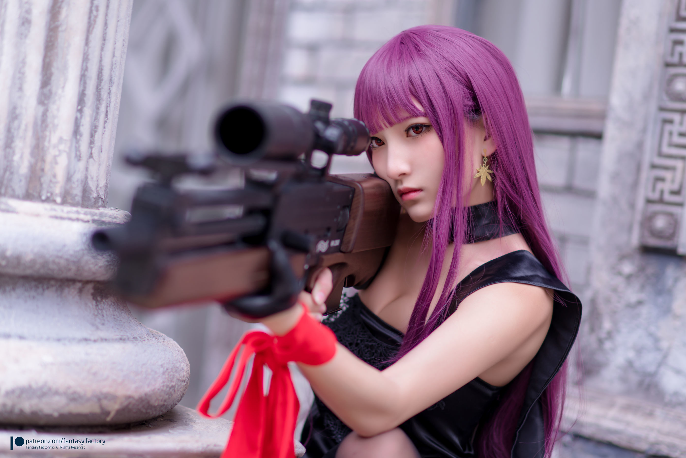 小丁Cosplay - 黑丝 黑胶 女杀手-图56