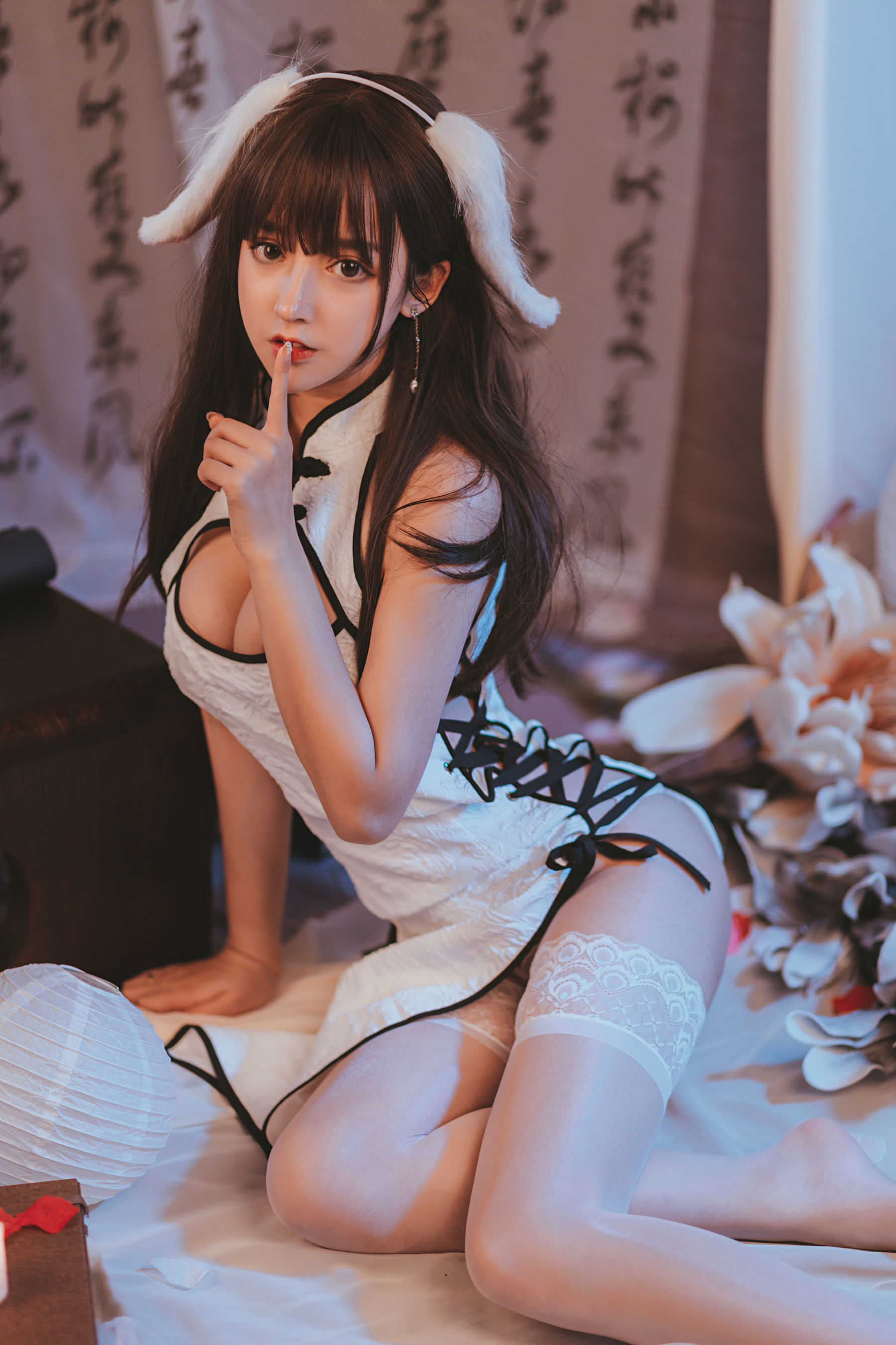 斗鱼米线线sama - 白色旗袍-图12