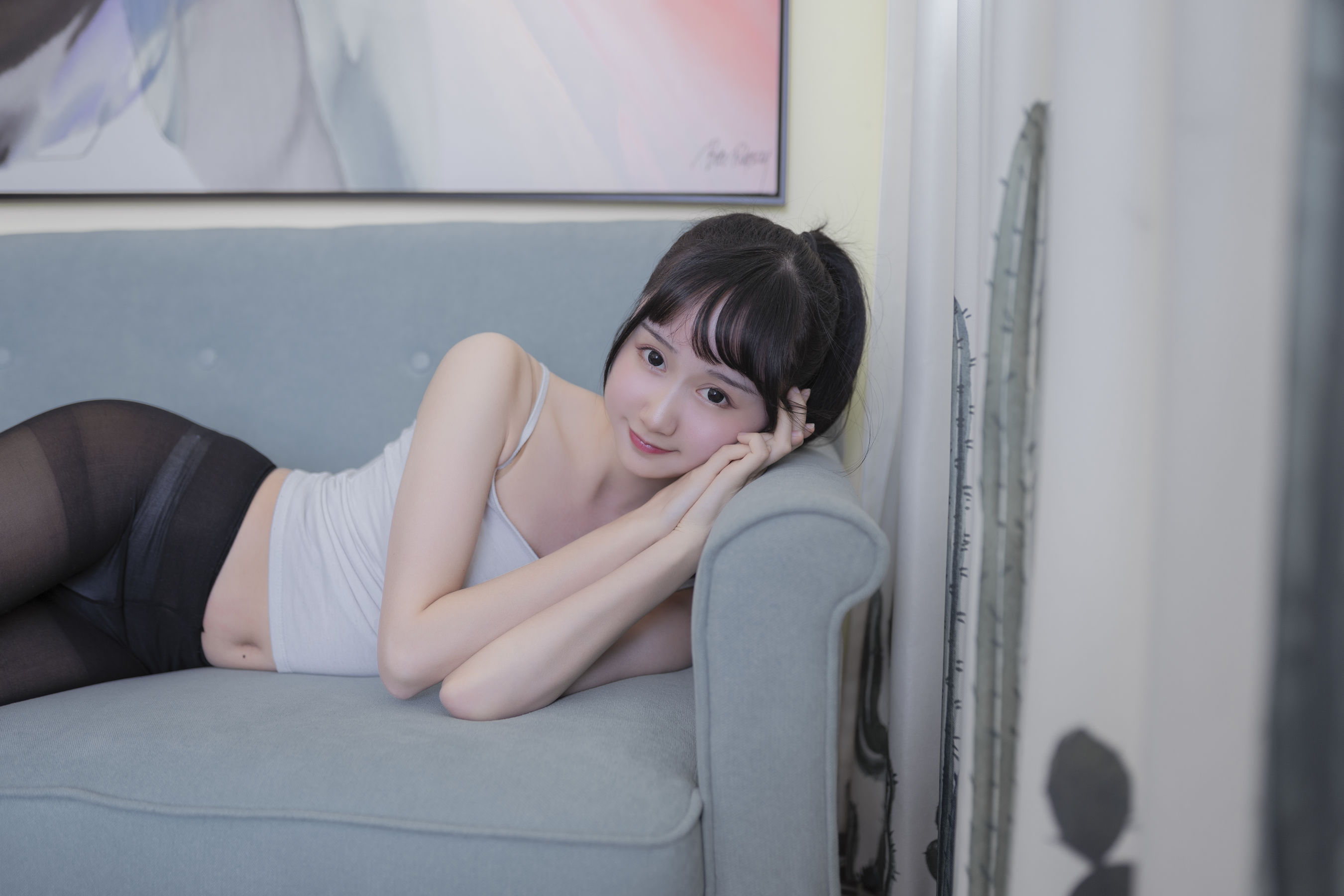 木绵绵OwO - 背心黑丝居家-图0