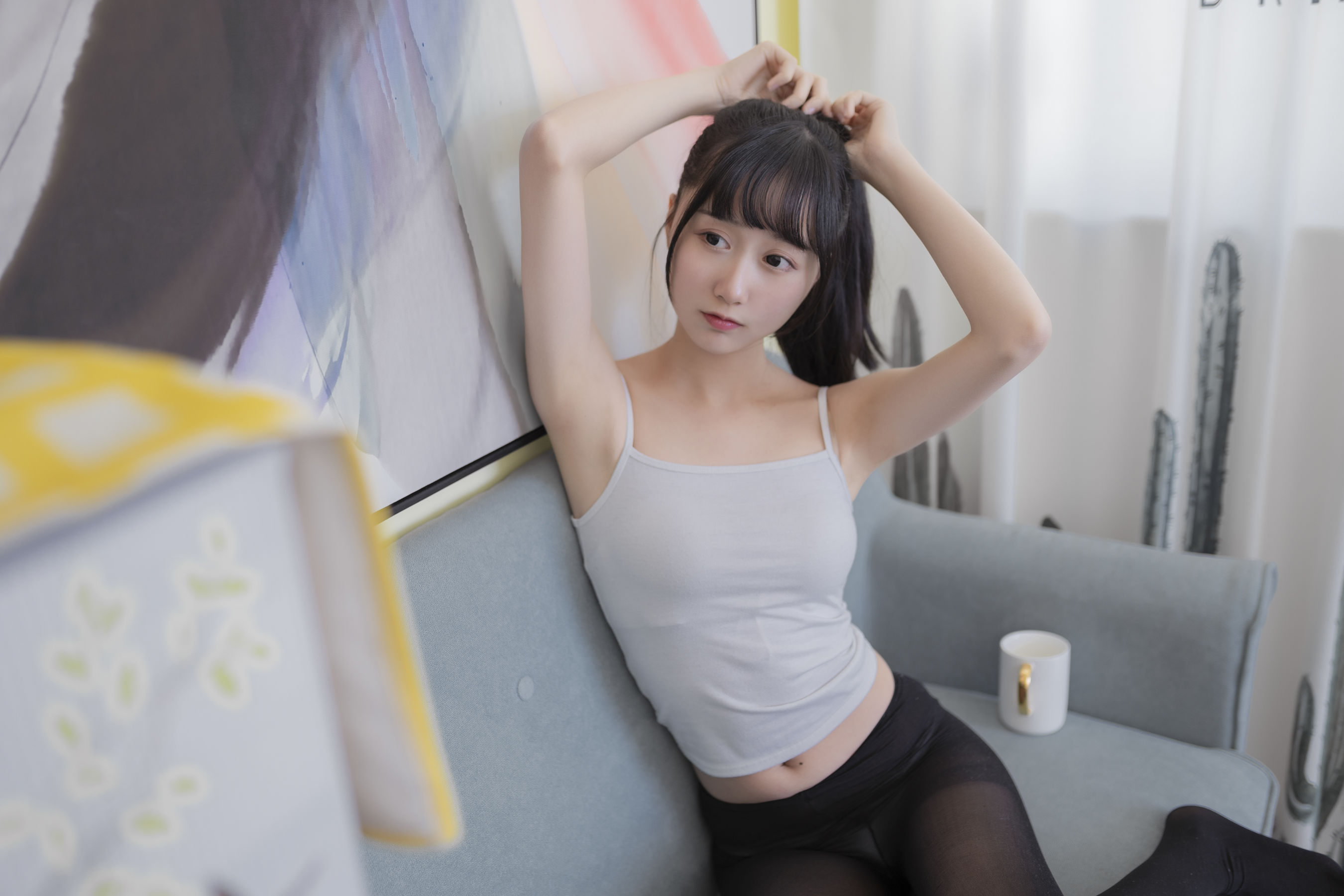 木绵绵OwO - 背心黑丝居家-图2