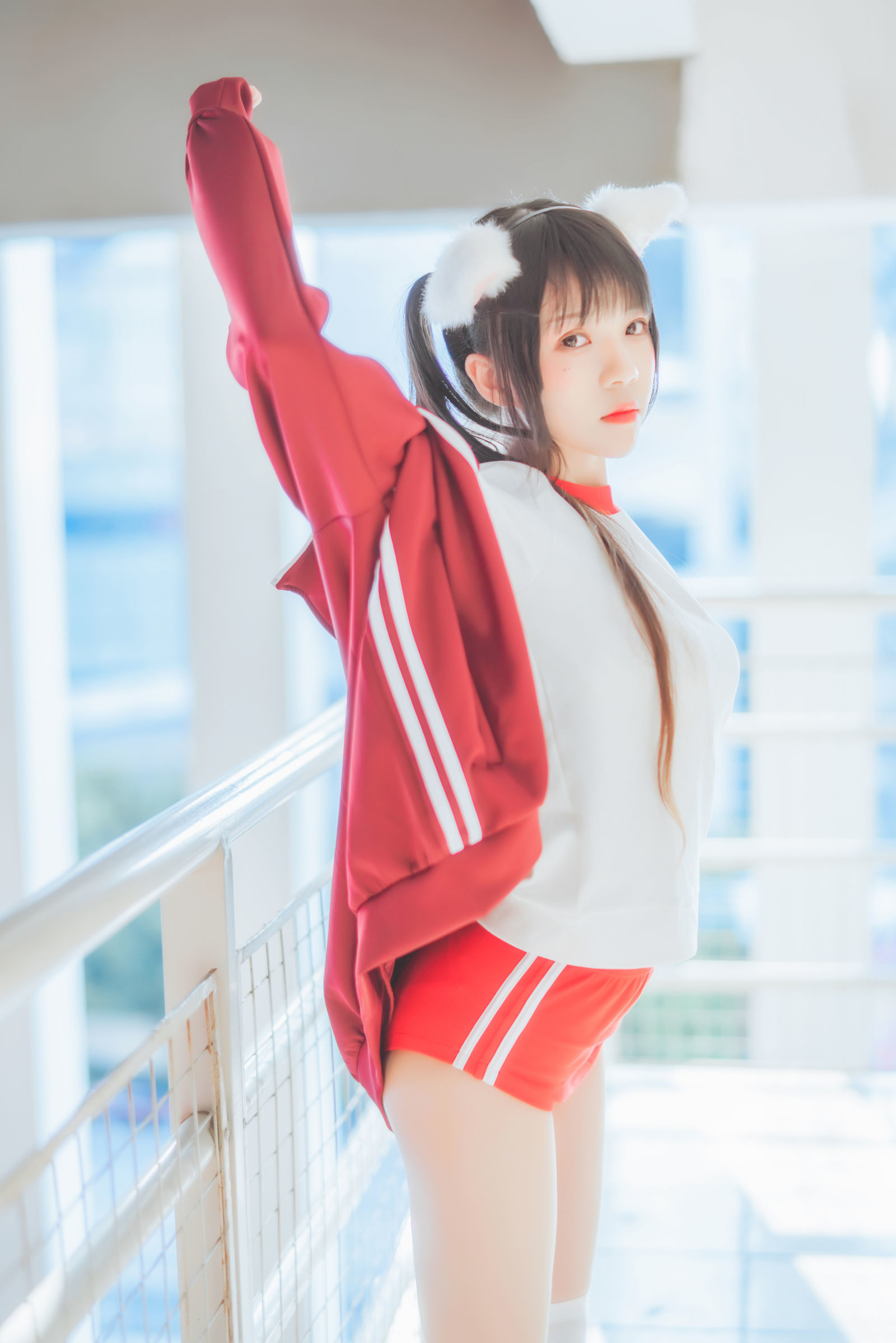桜桃喵 - 红色体操服-图15