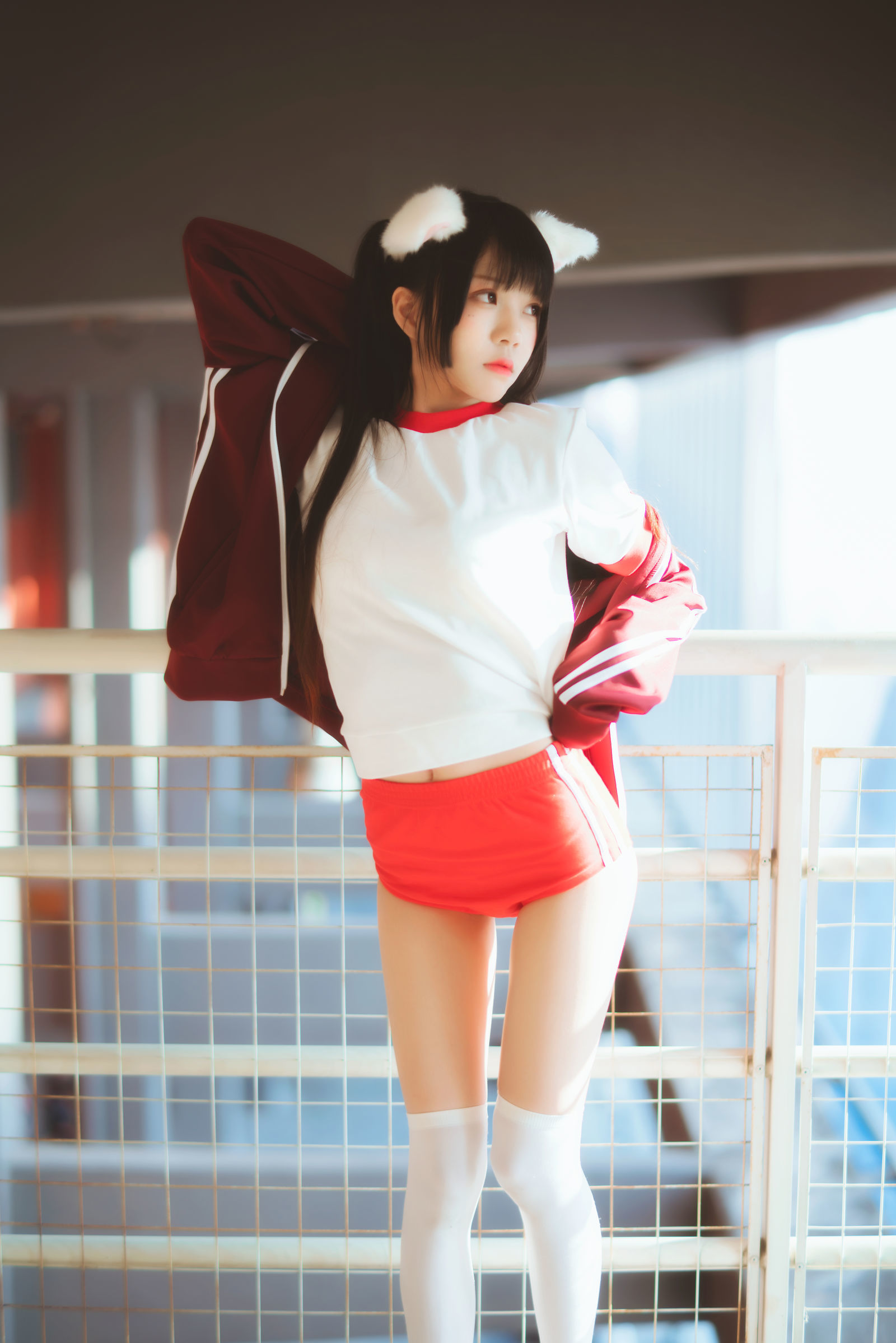桜桃喵 - 红色体操服-图16