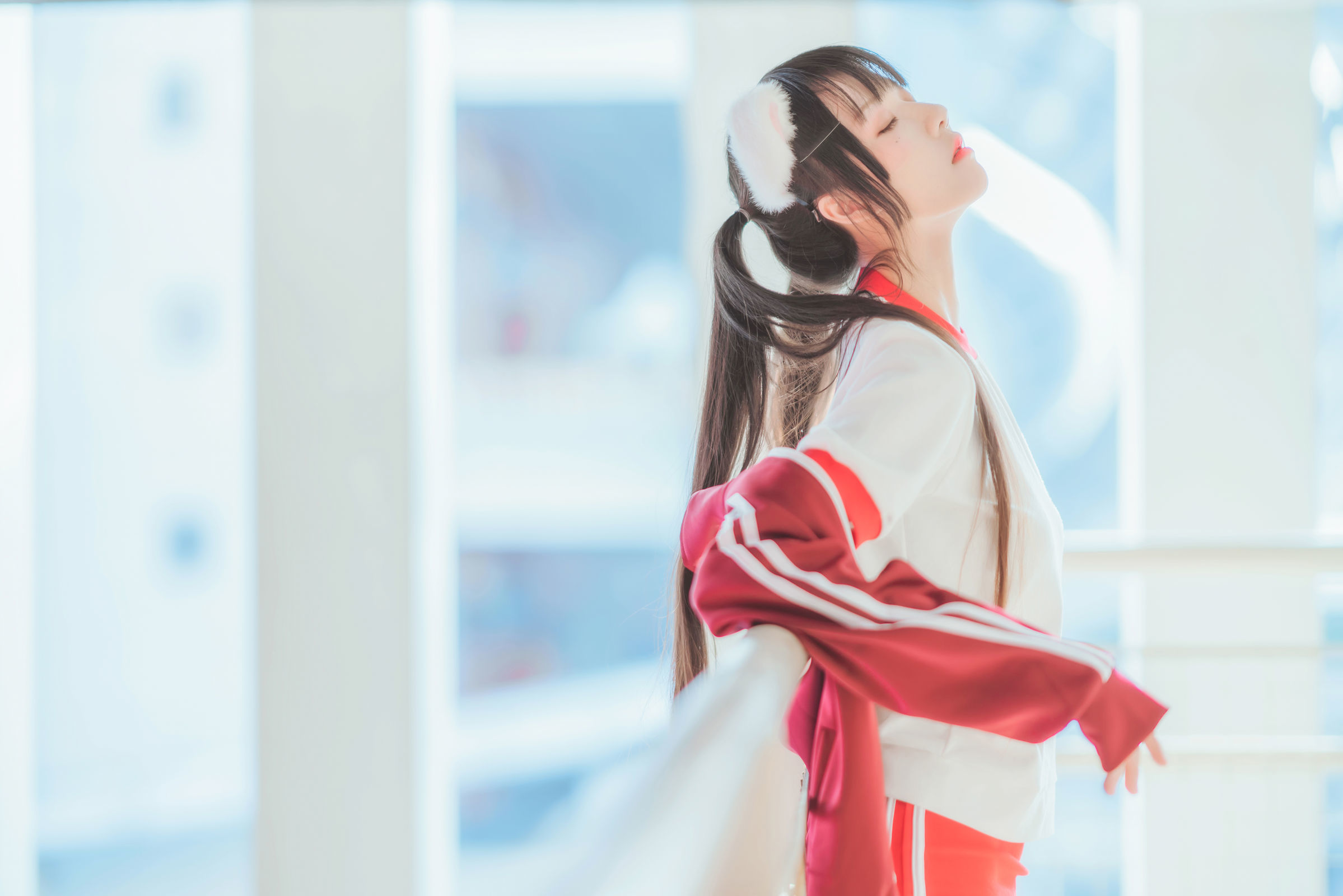 桜桃喵 - 红色体操服-图19