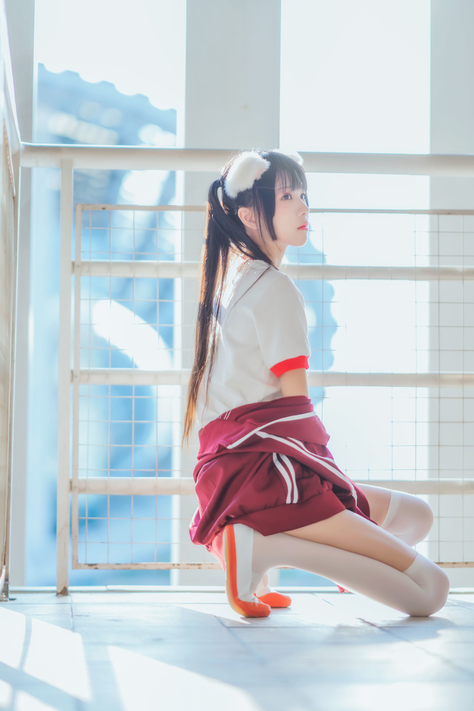 桜桃喵 - 红色体操服-图21