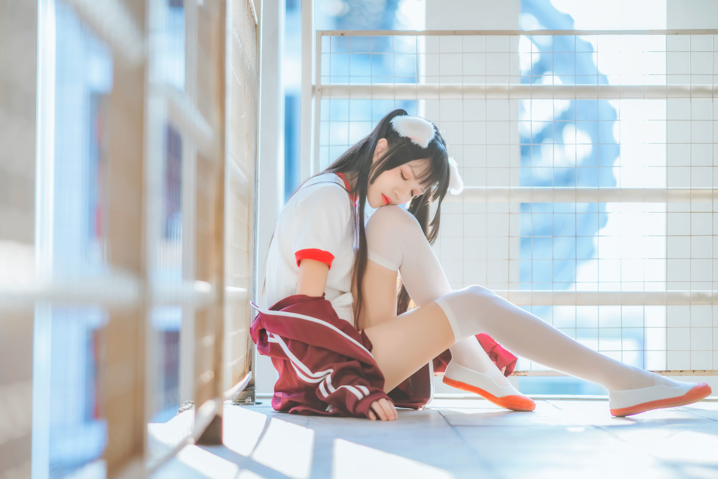 桜桃喵 - 红色体操服-图23