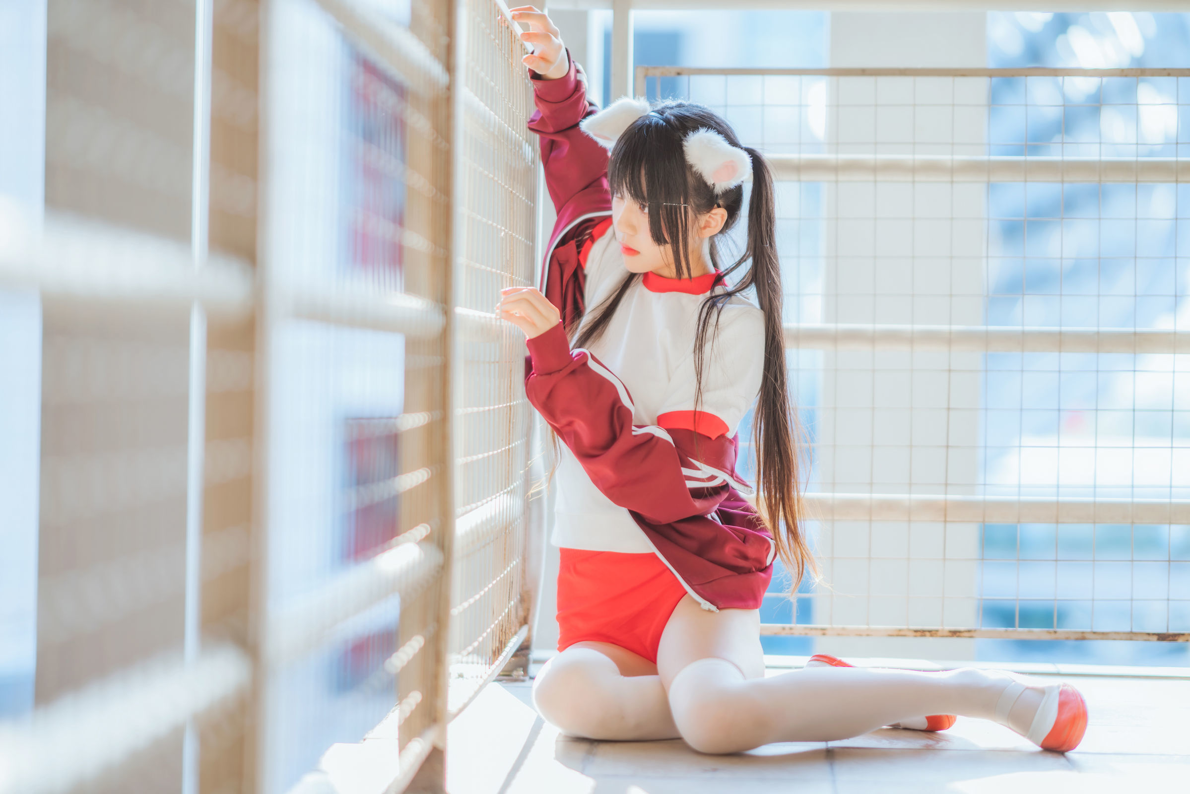 桜桃喵 - 红色体操服-图27