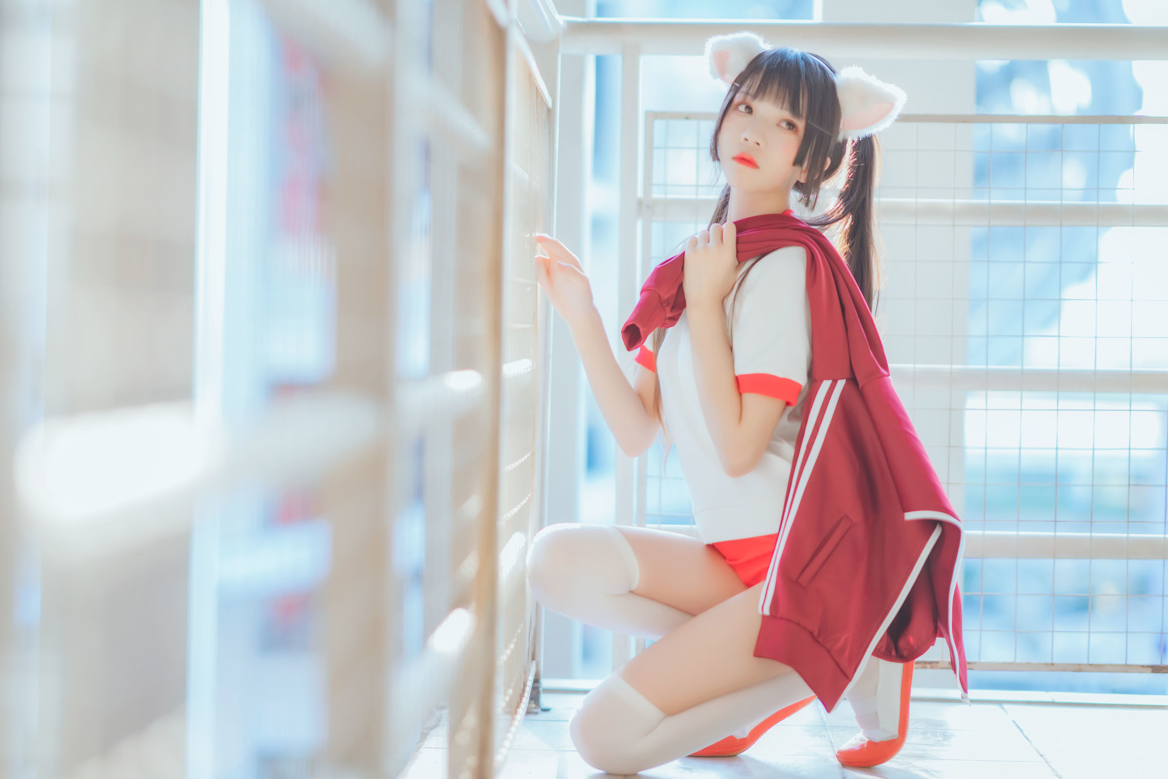 桜桃喵 - 红色体操服-图30