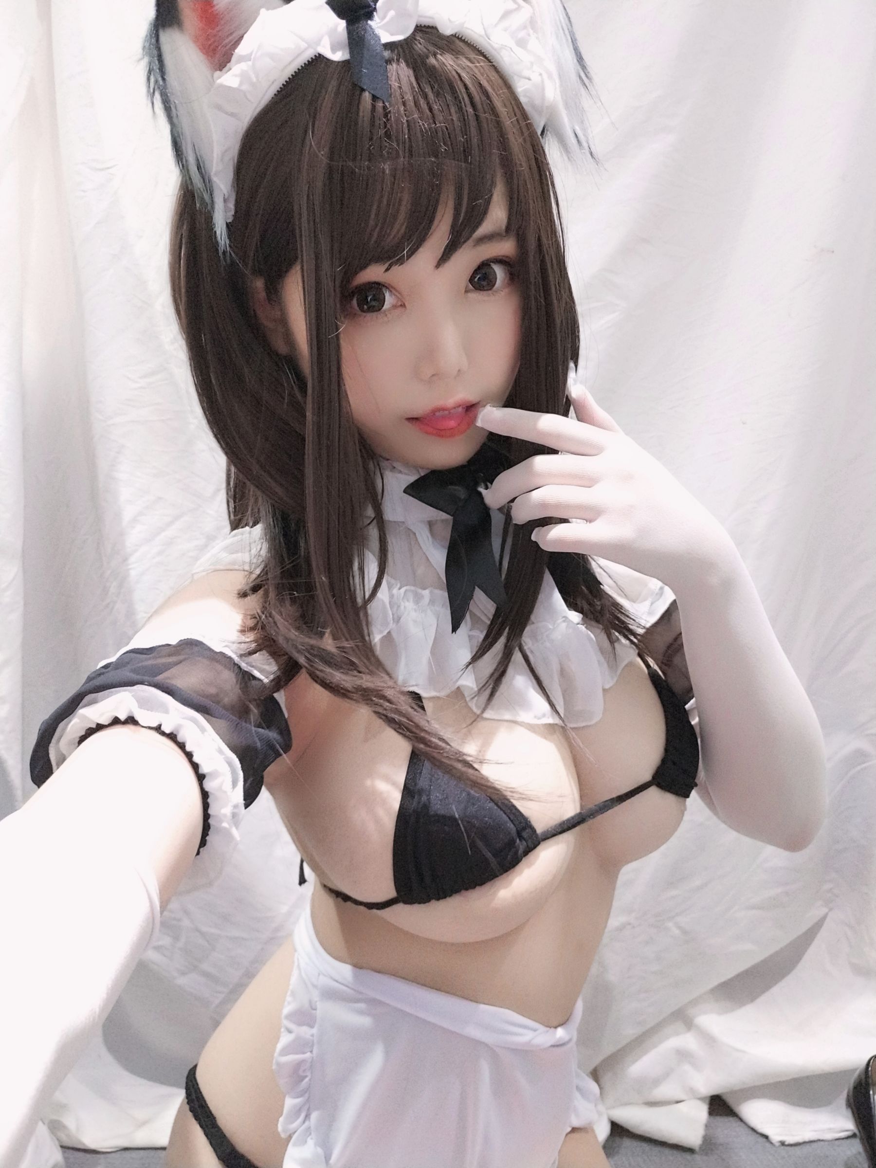 萌系小姐姐蜜汁猫裘 黑白女仆-图15