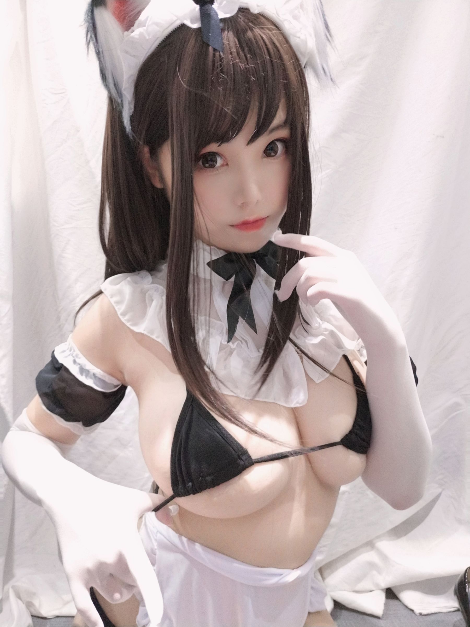 萌系小姐姐蜜汁猫裘 黑白女仆-图23