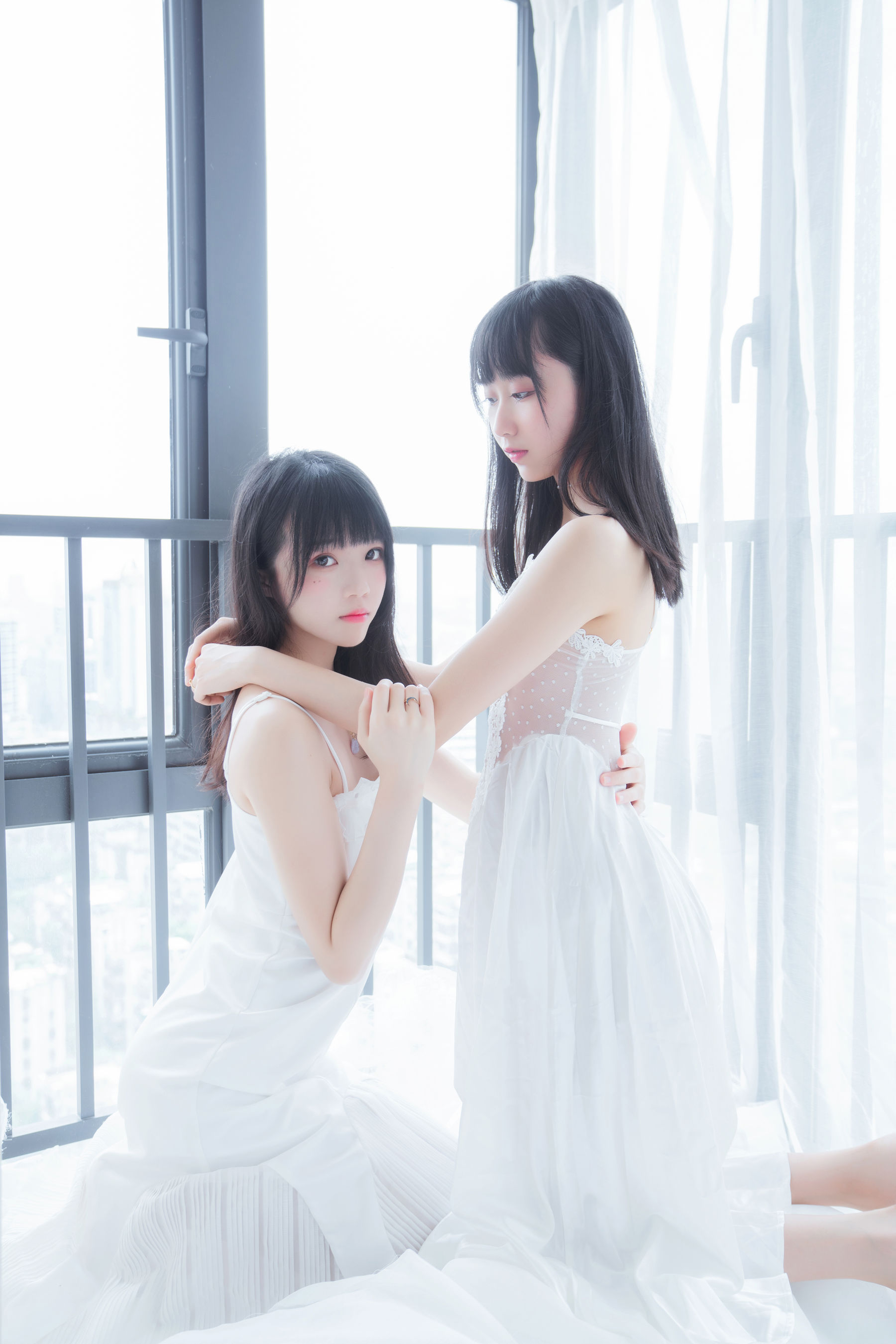 萌系小姐姐木绵绵OwO&桜桃喵 朝(白裙×白裙)-图1