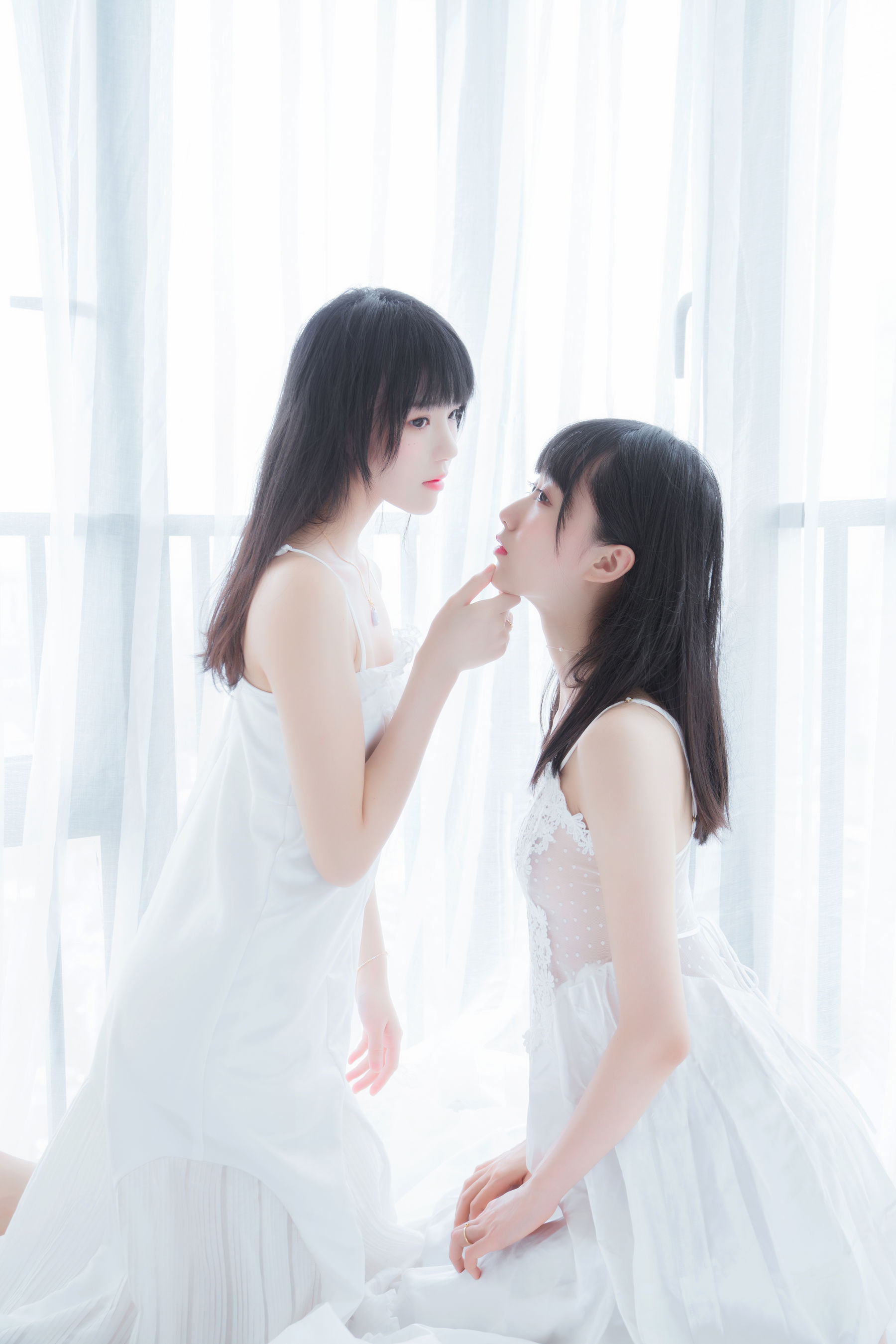 萌系小姐姐木绵绵OwO&桜桃喵 朝(白裙×白裙)-图2