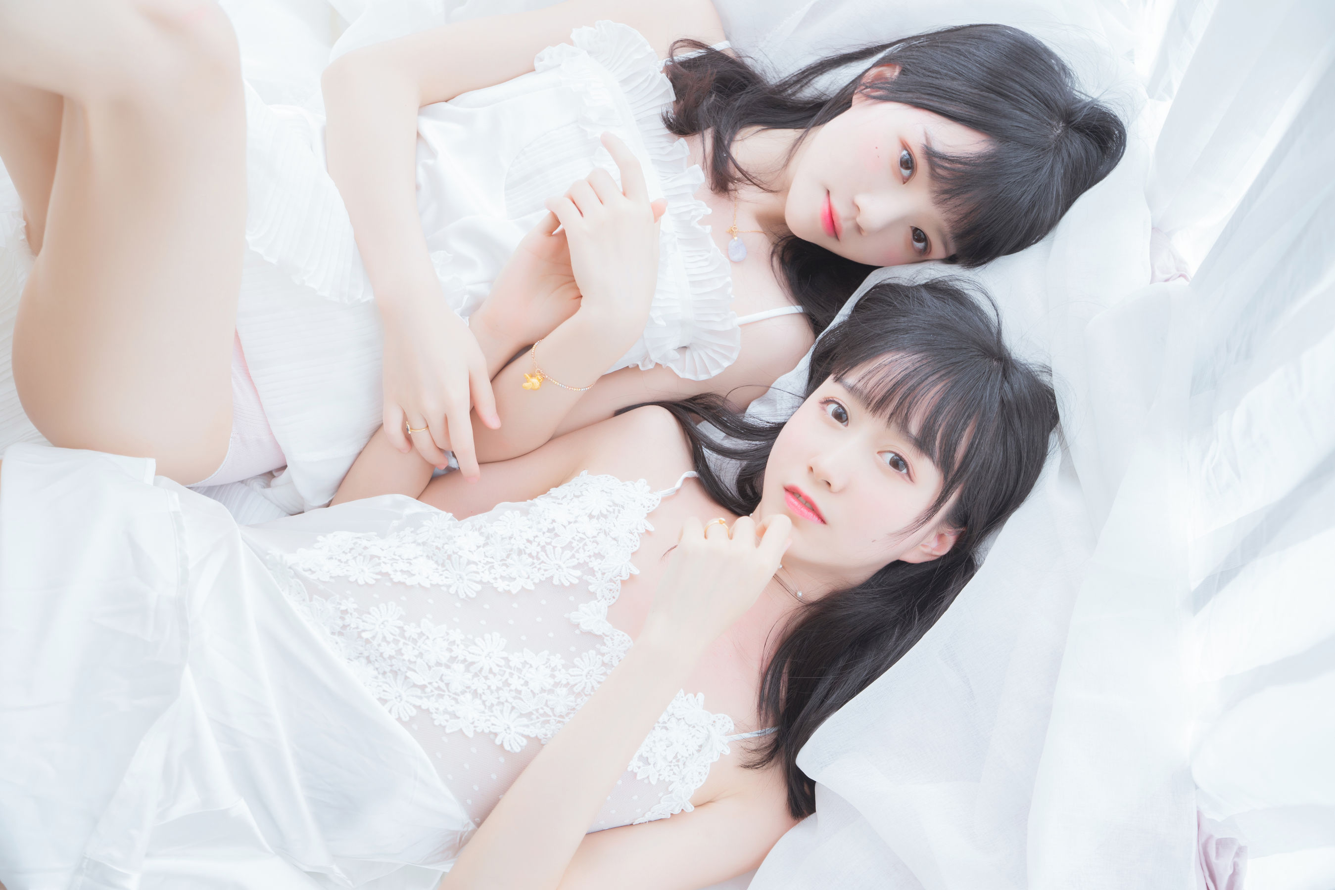 萌系小姐姐木绵绵OwO&桜桃喵 朝(白裙×白裙)-图37