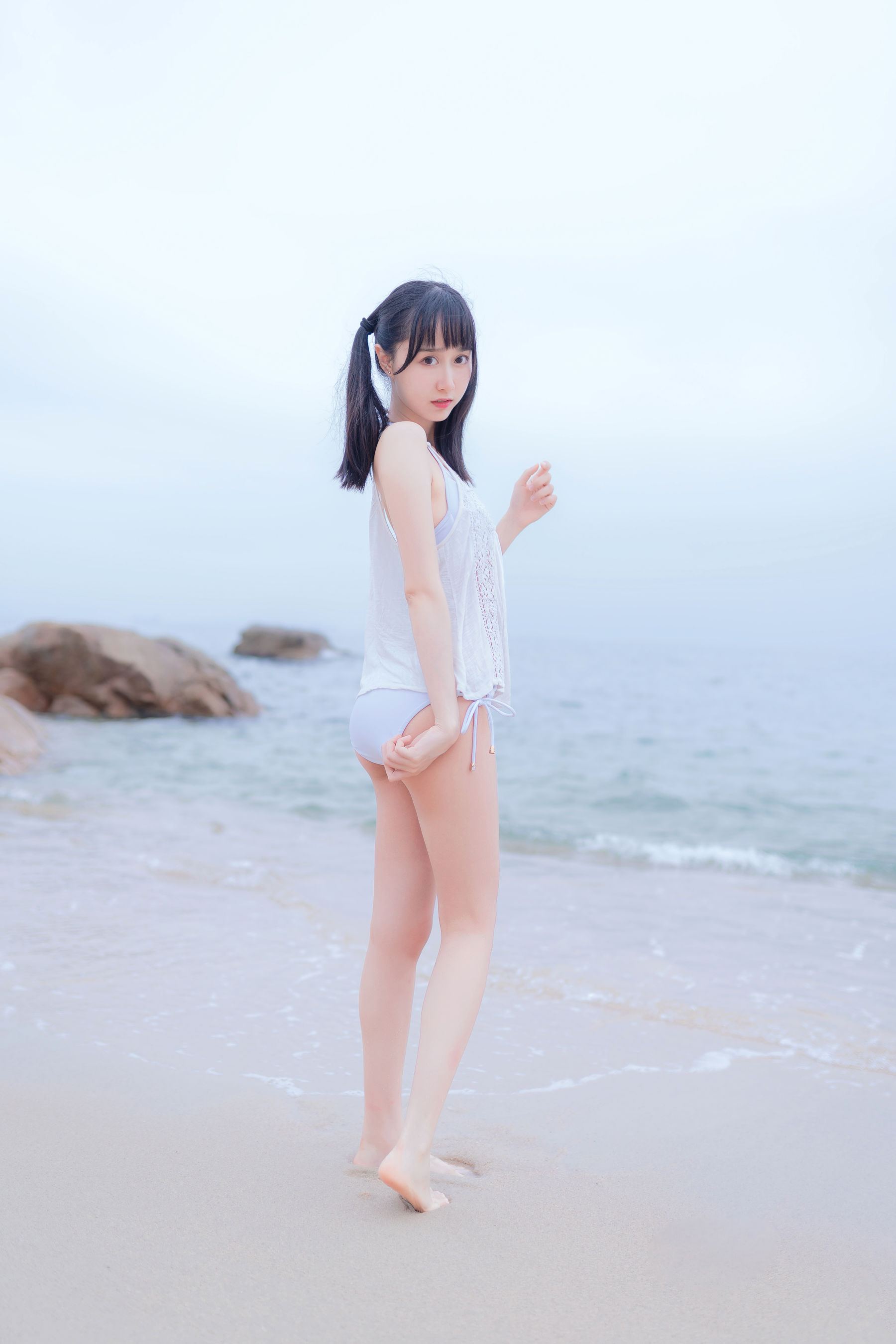 萌系小姐姐木绵绵OwO 海边白色比基尼-图11