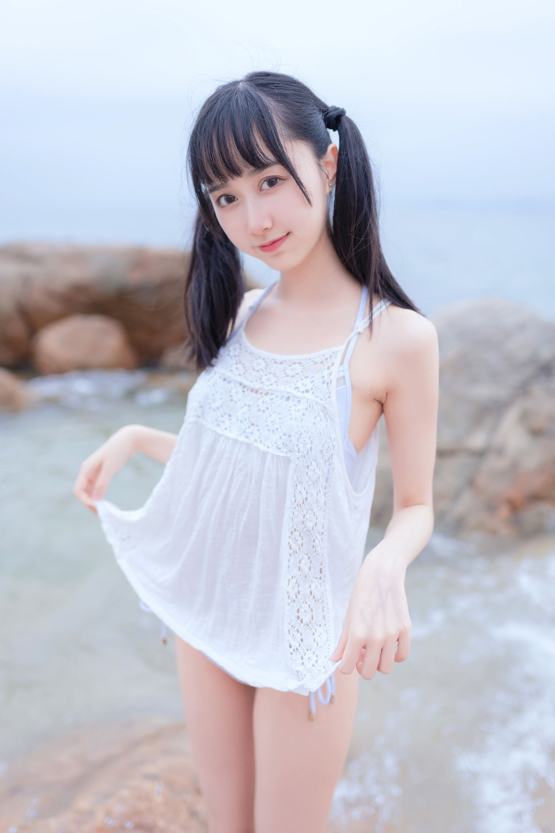 萌系小姐姐木绵绵OwO 海边白色比基尼-图12