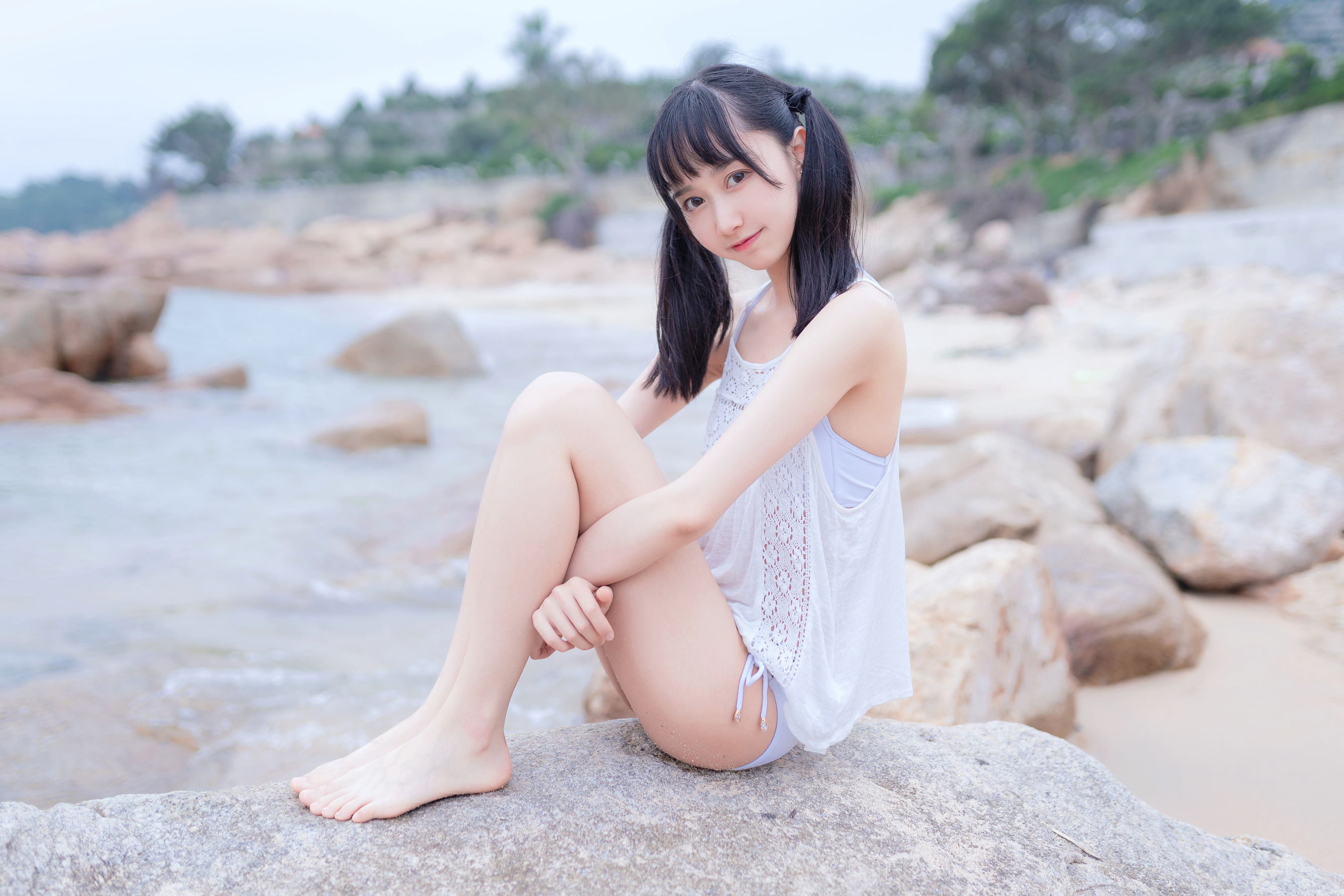 萌系小姐姐木绵绵OwO 海边白色比基尼-图20