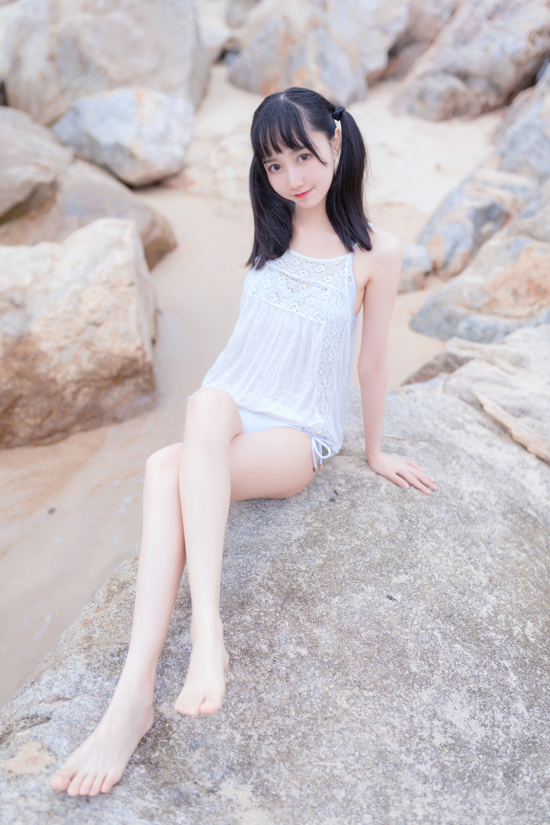 萌系小姐姐木绵绵OwO 海边白色比基尼-图21