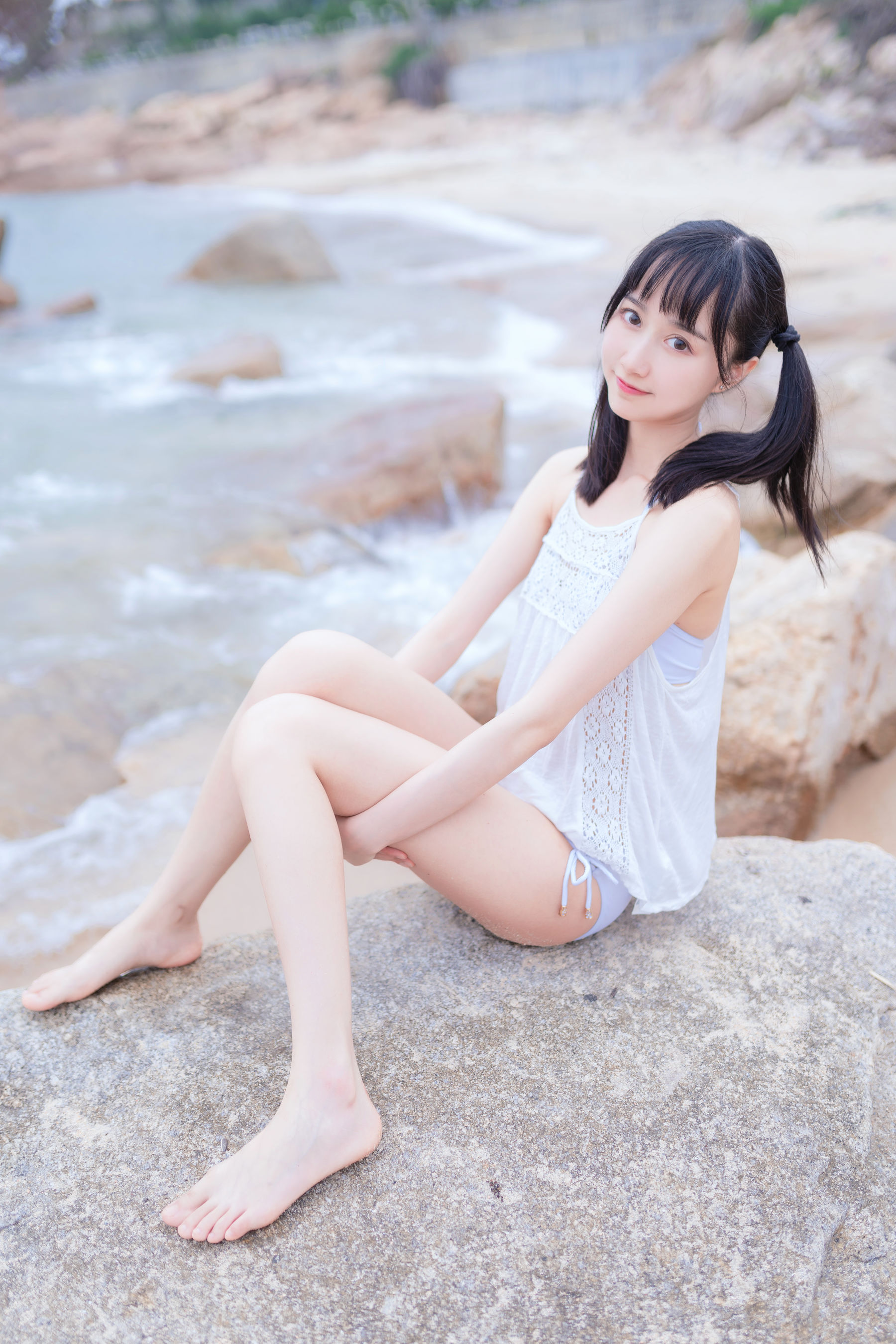 萌系小姐姐木绵绵OwO 海边白色比基尼-图22