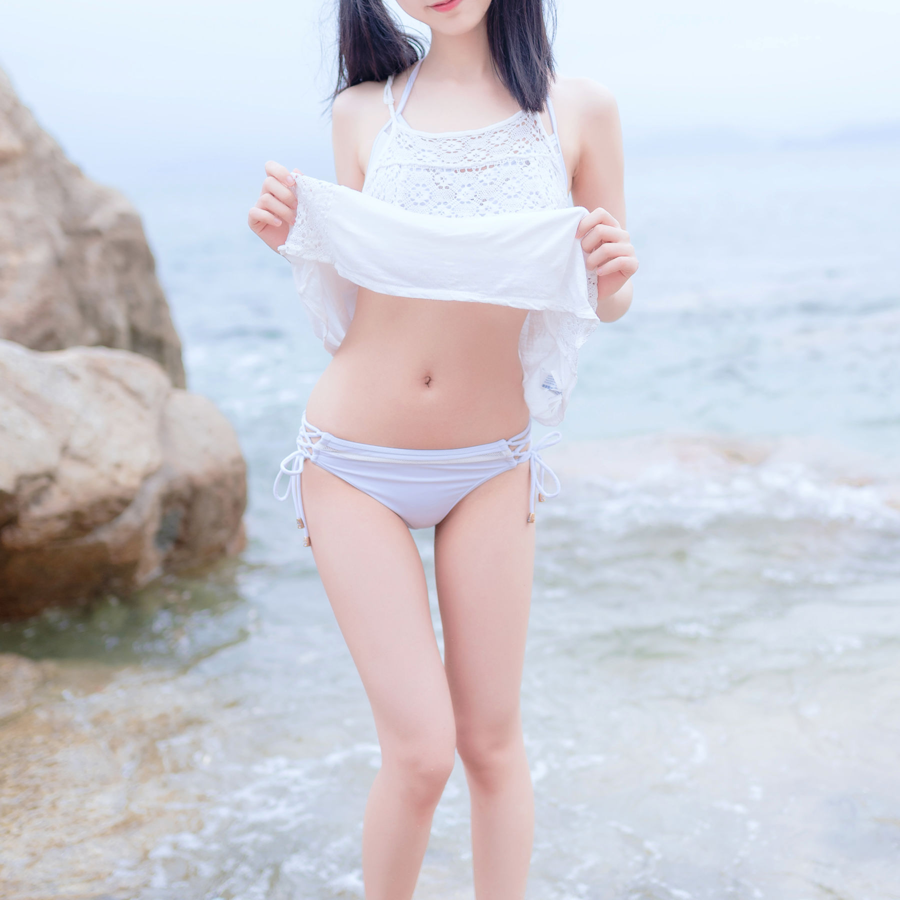 萌系小姐姐木绵绵OwO 海边白色比基尼-图26
